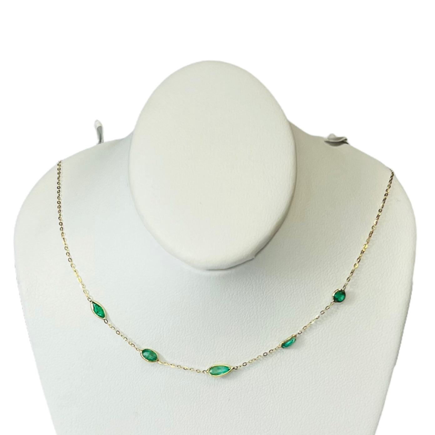 Stationed Emerald  19" 14K Yellow Gold Flat Cable Chain Necklace
