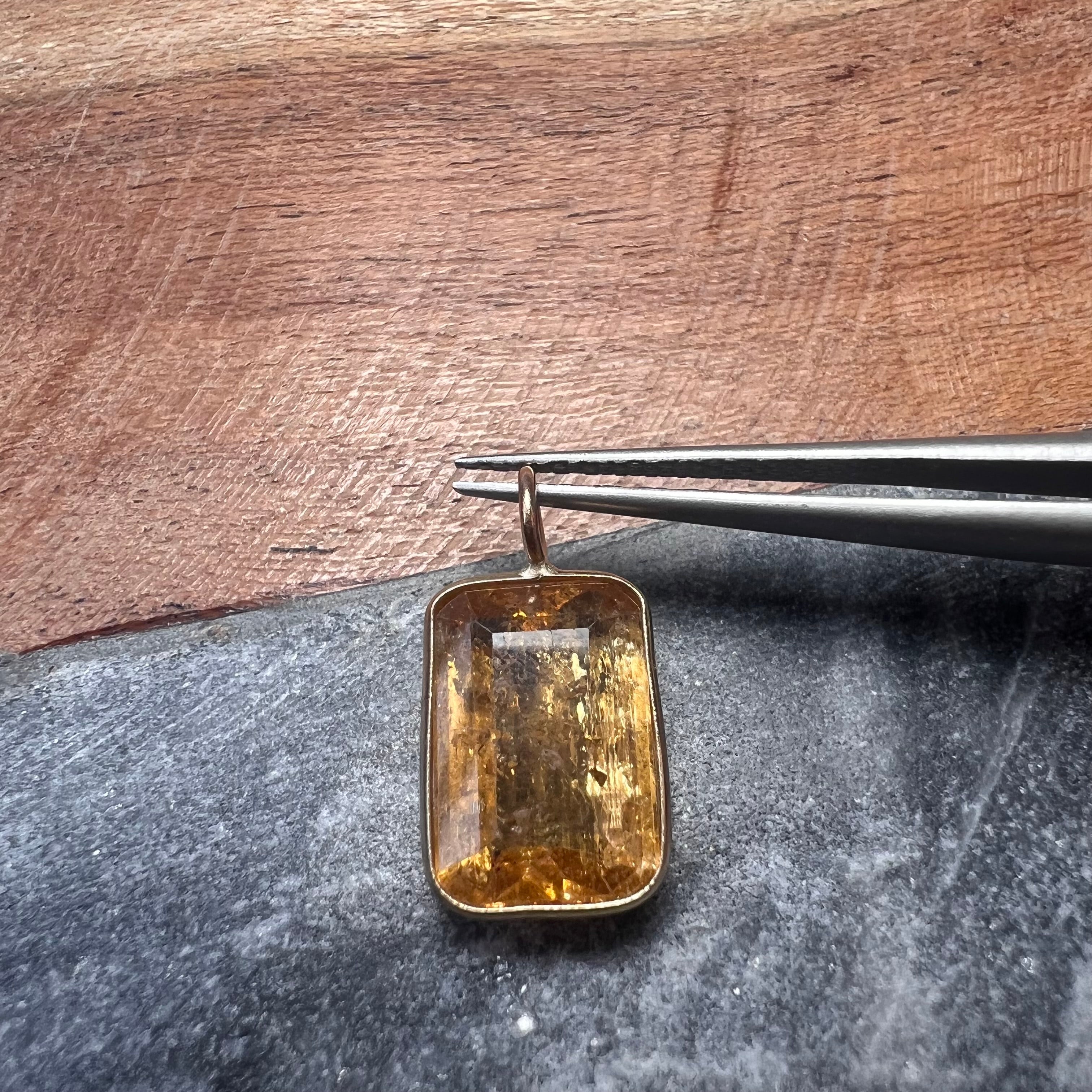 7.29CT Natural Topaz 14K Yellow Gold Charm Pendant 19x9mm