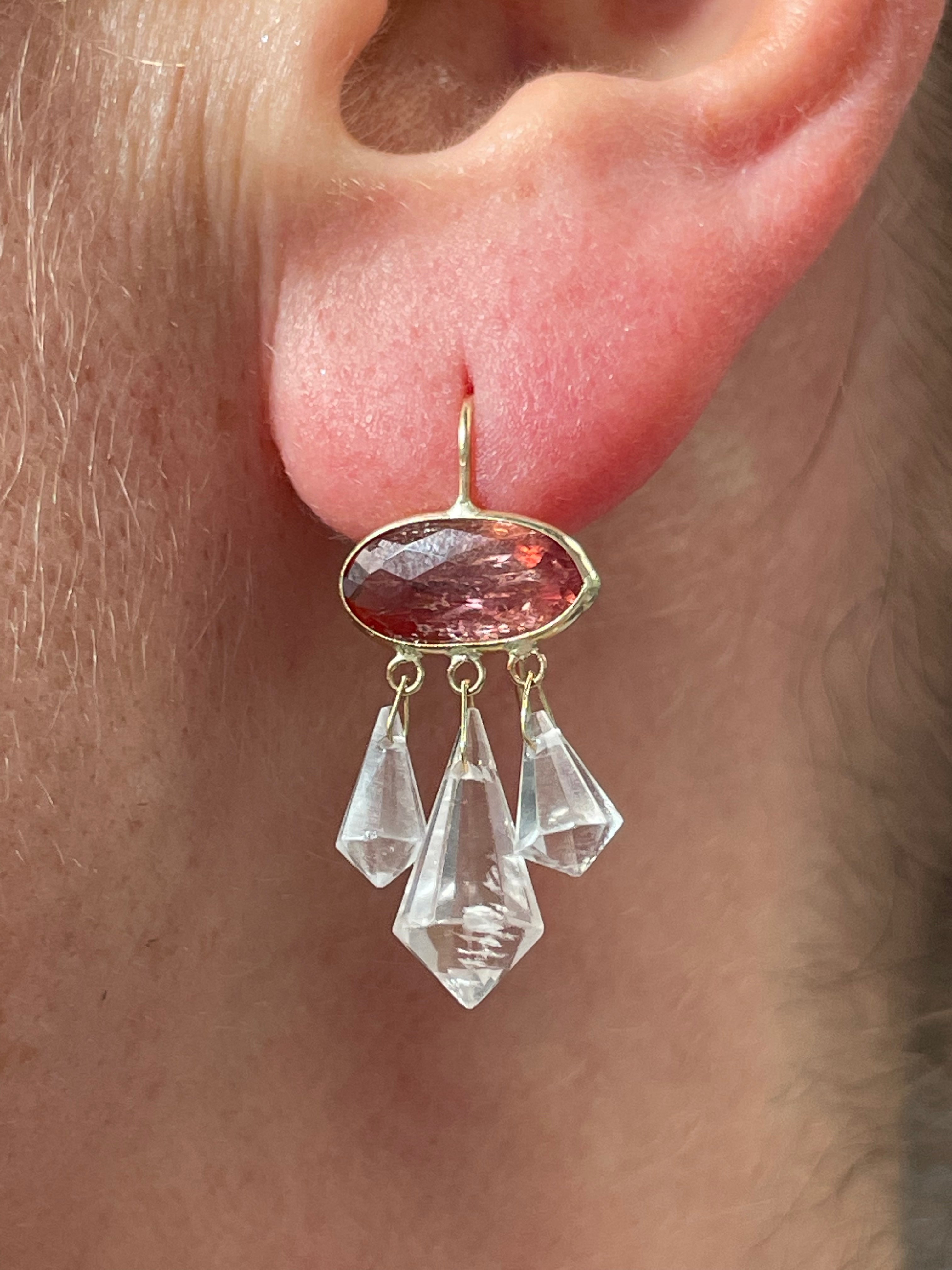 Pink Imperial Topaz and Morganite Briolette 14K Yellow Gold Drop Earrings