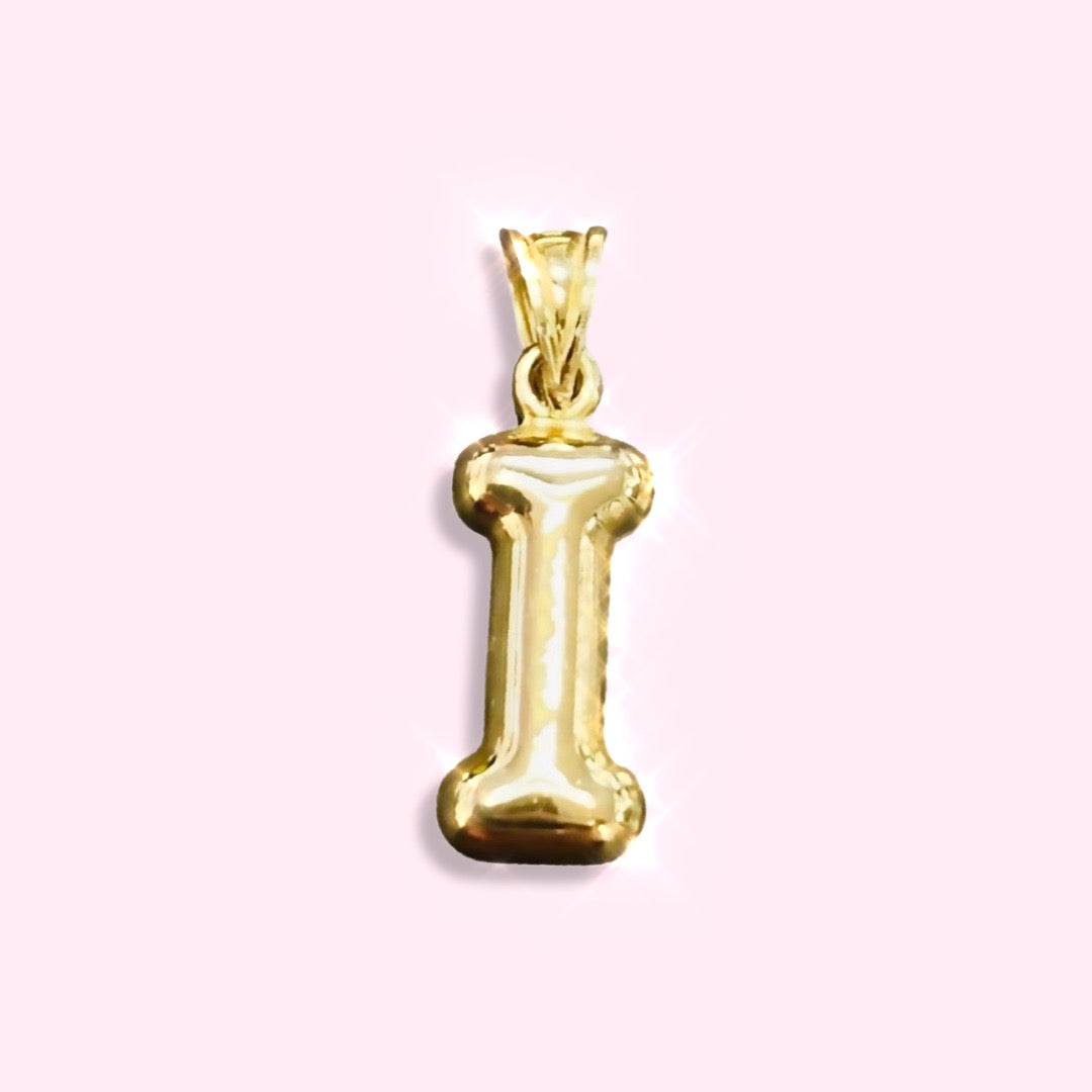 Initial I Puffy  Balloon Letter 10K Yellow Gold Pendant