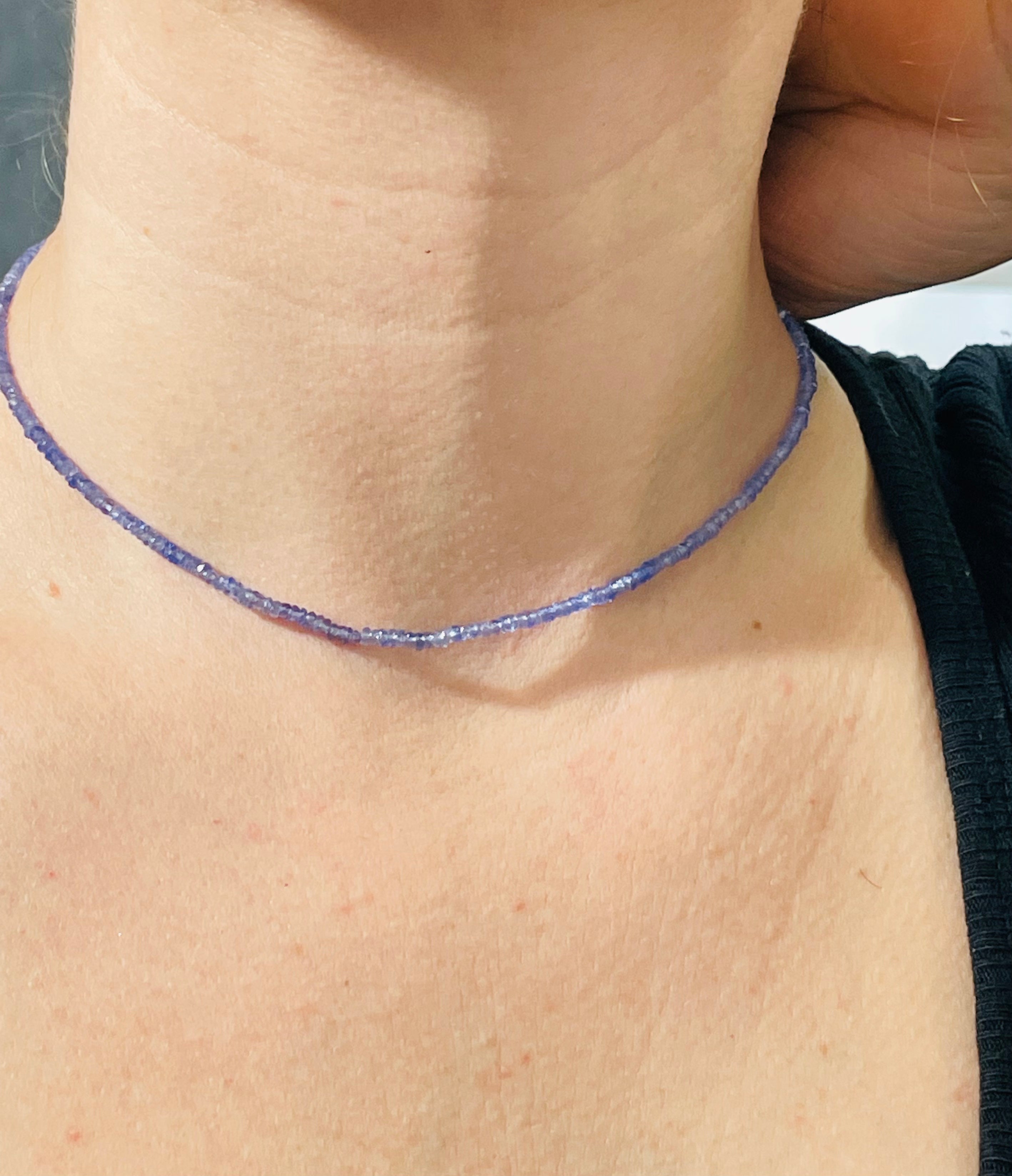 12.25”-15” 2mm Faceted Tanzanite 14K Yellow Gold Choker Necklace