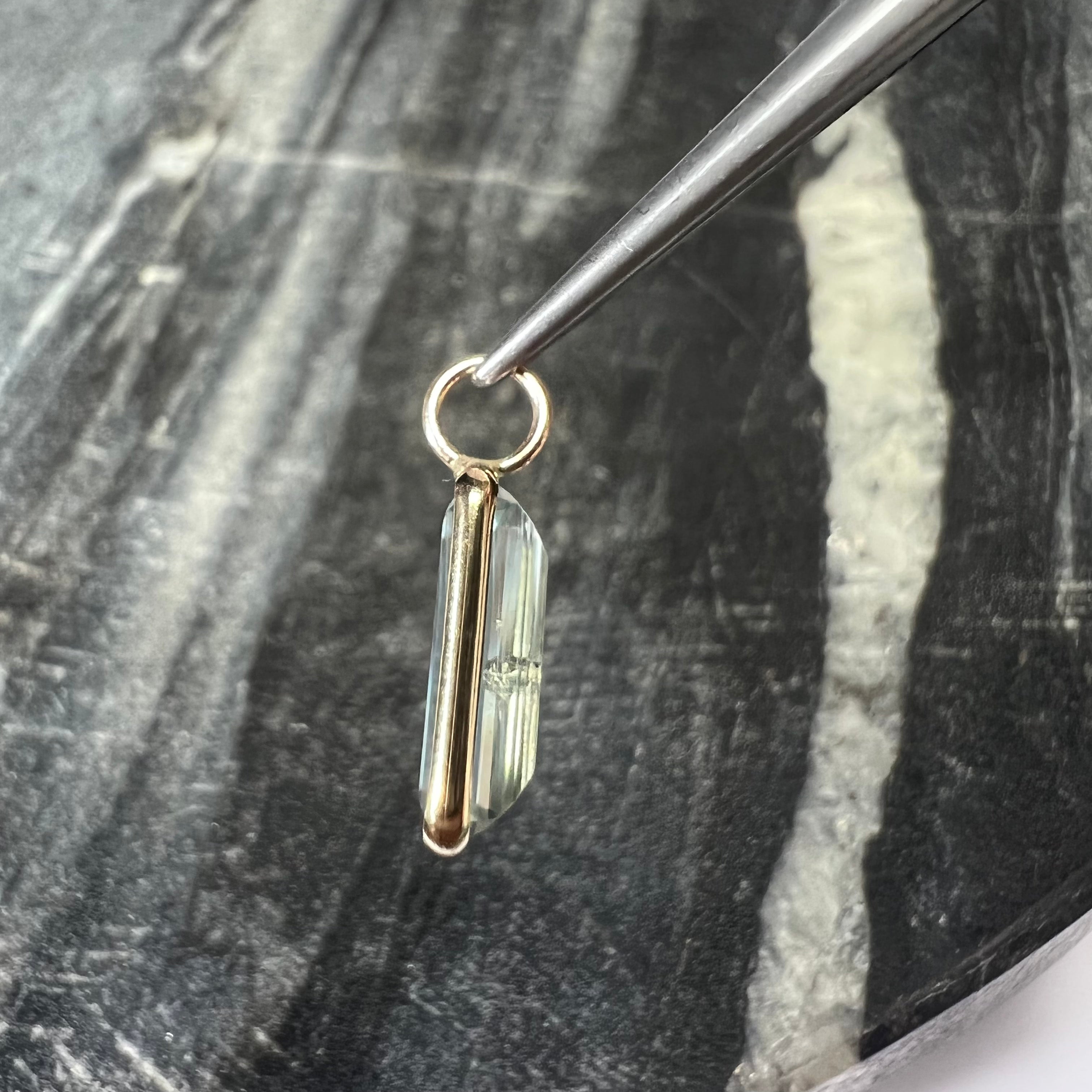 2.20CT Natural Emerald Cut Greenish Grey Tourmaline 14K Yellow Gold Pendant Char