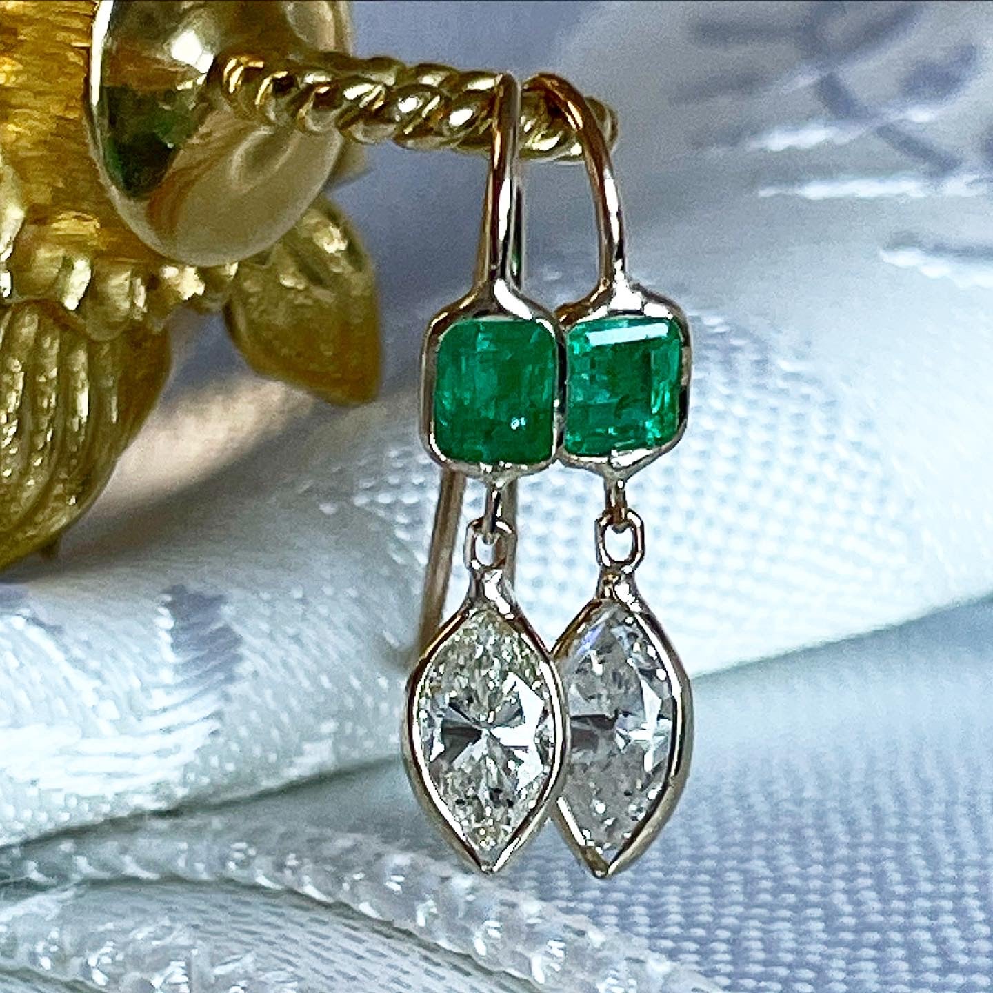 Colombian Emerald and Marquis Diamond Earrings