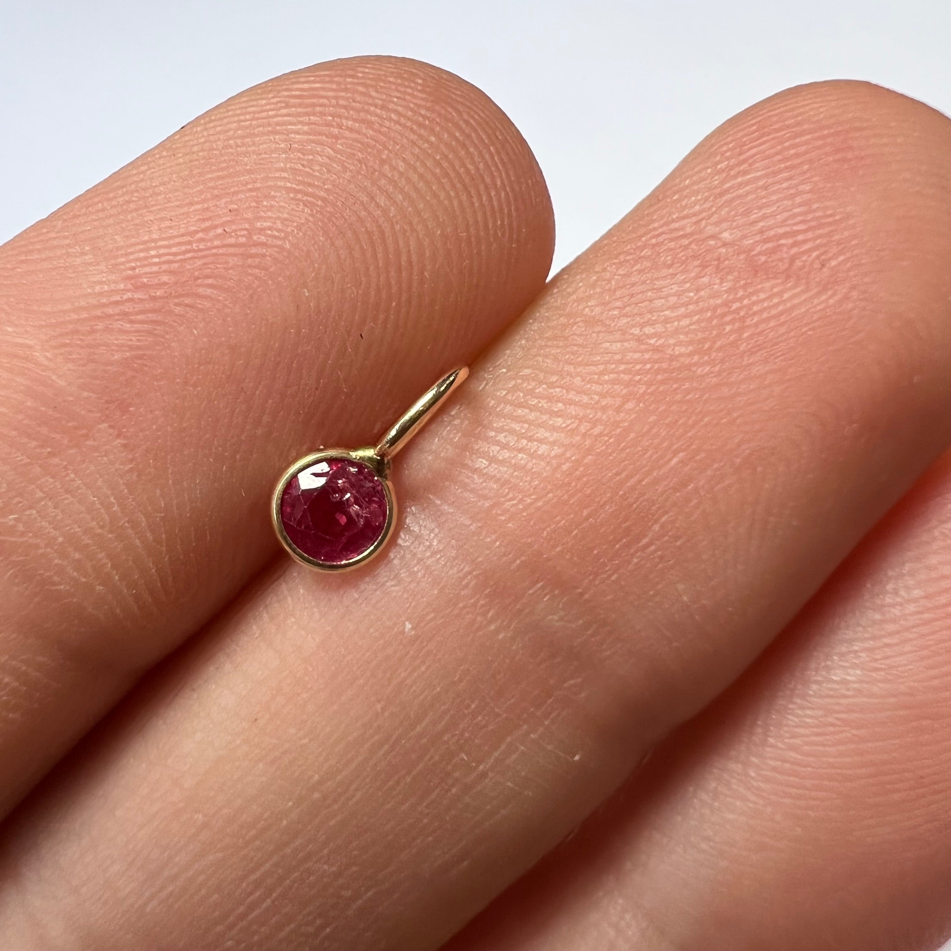 Natural Pink Round Ruby 14K Yellow Gold Pendant Charm 9x4.5mm