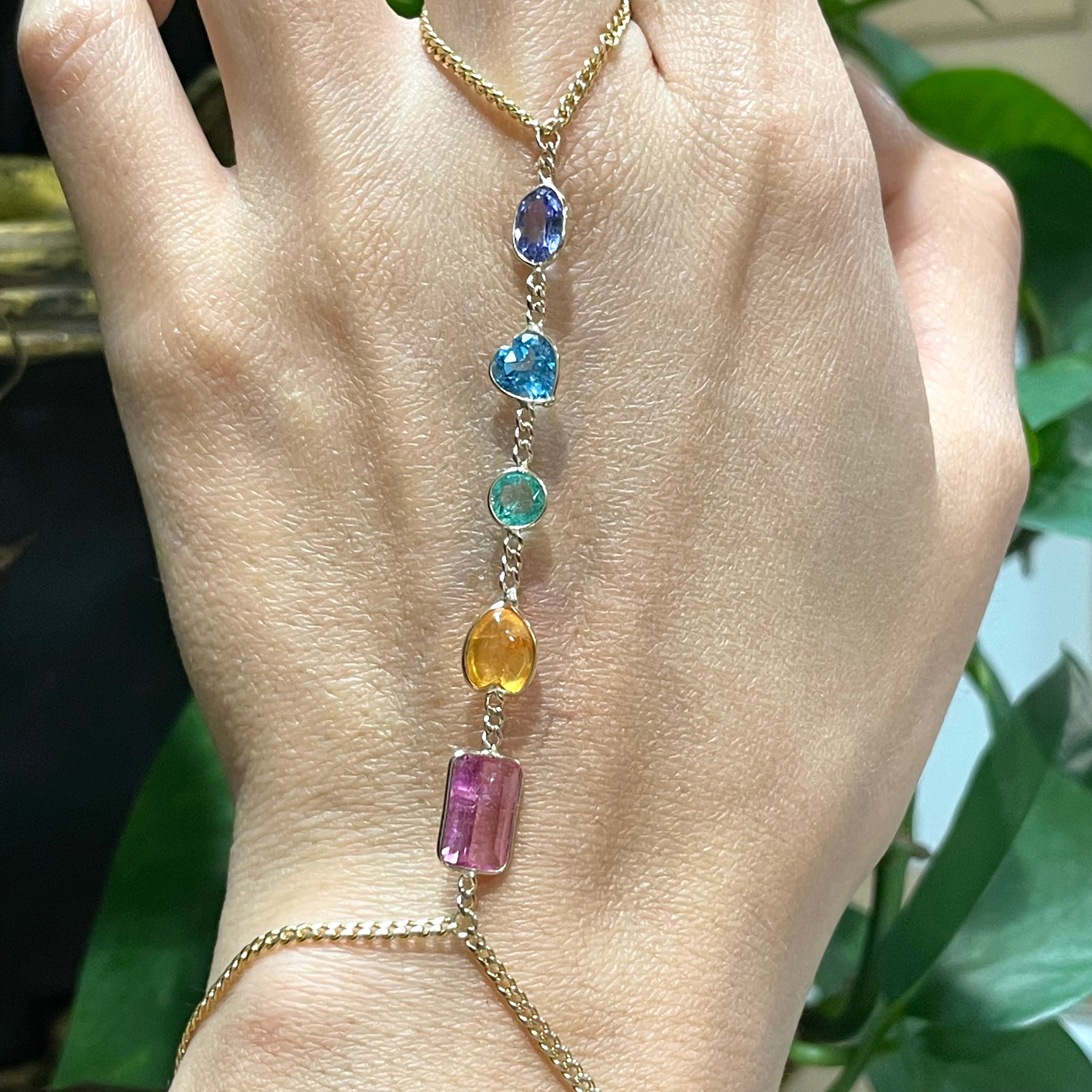 Rainbow HandChain in solid 14k Yellow Gold