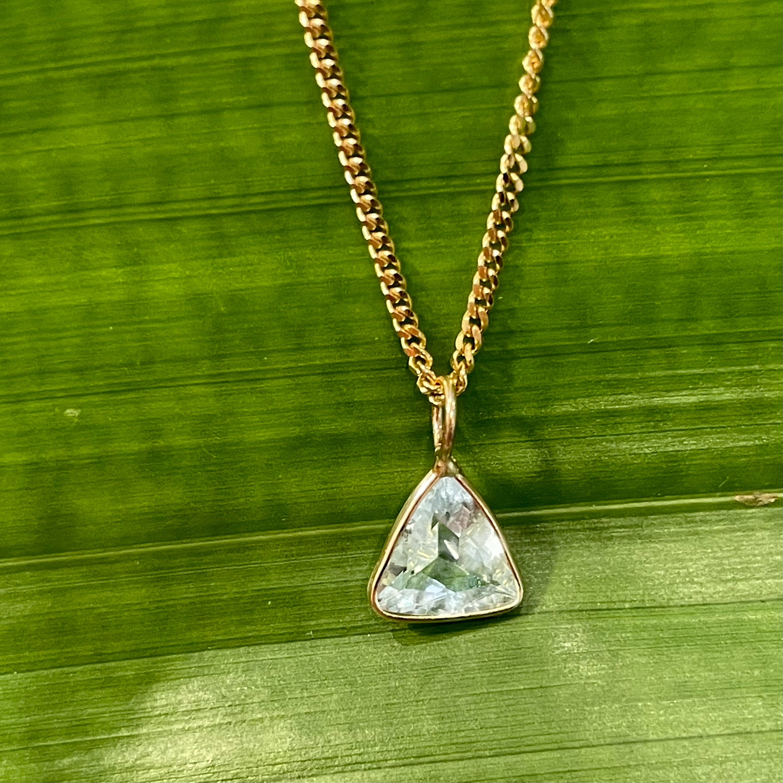 Natural Trillion Cut Aquamarine 14K Yellow Gold Pendant Charm 13x8mm