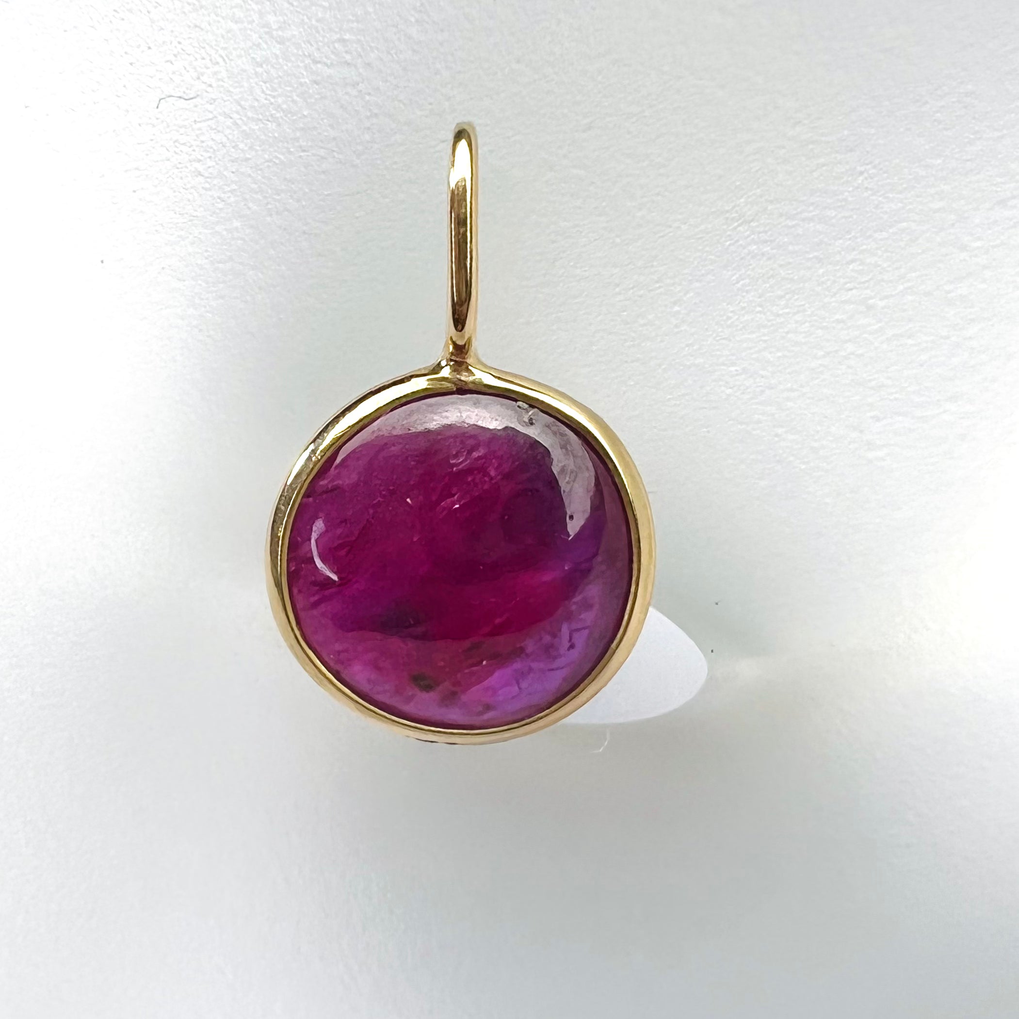 5CT Cabochon Pink Tourmaline in 18K Yellow Gold Charm Pendant 18x11mm