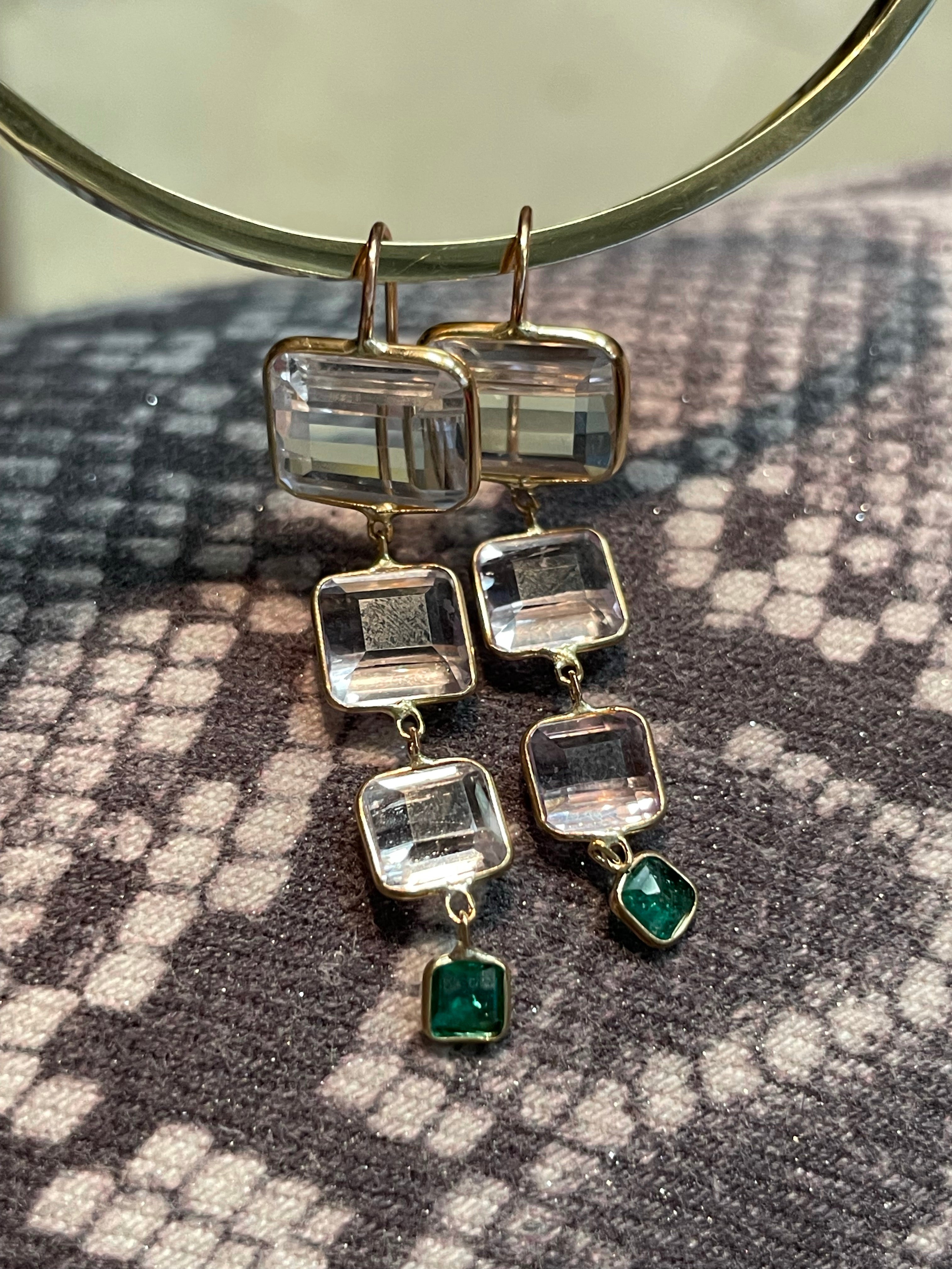 Kunzite and Colombian emerald drop earrings