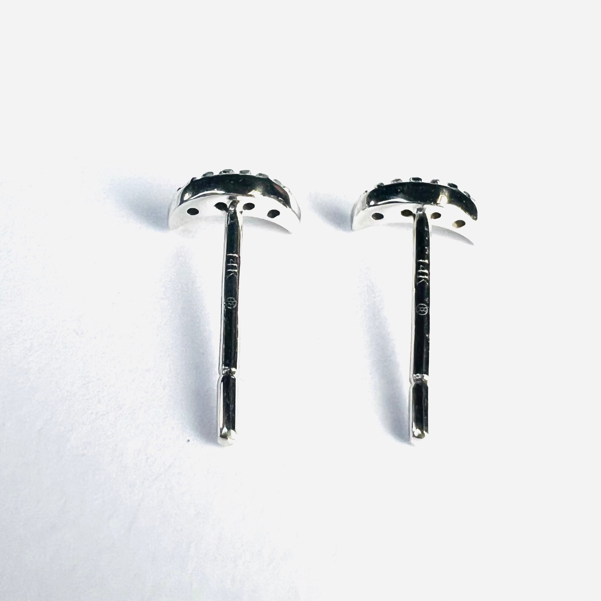 14K White Gold Crescent Moon Diamond Studs 6x3mm
