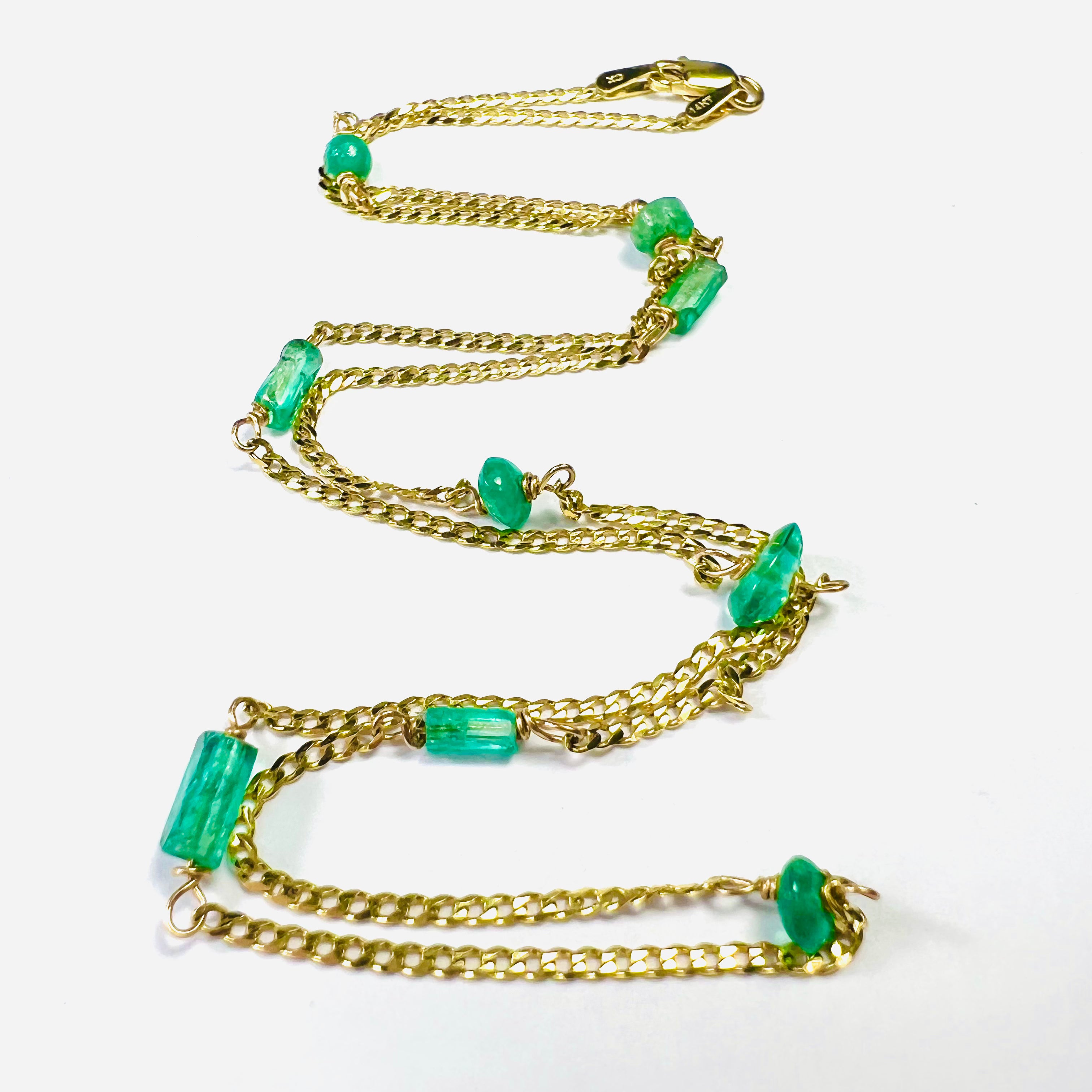 Rough Emerald Stationed 17.5" 14K Yellow Gold Cuban Chain Necklace