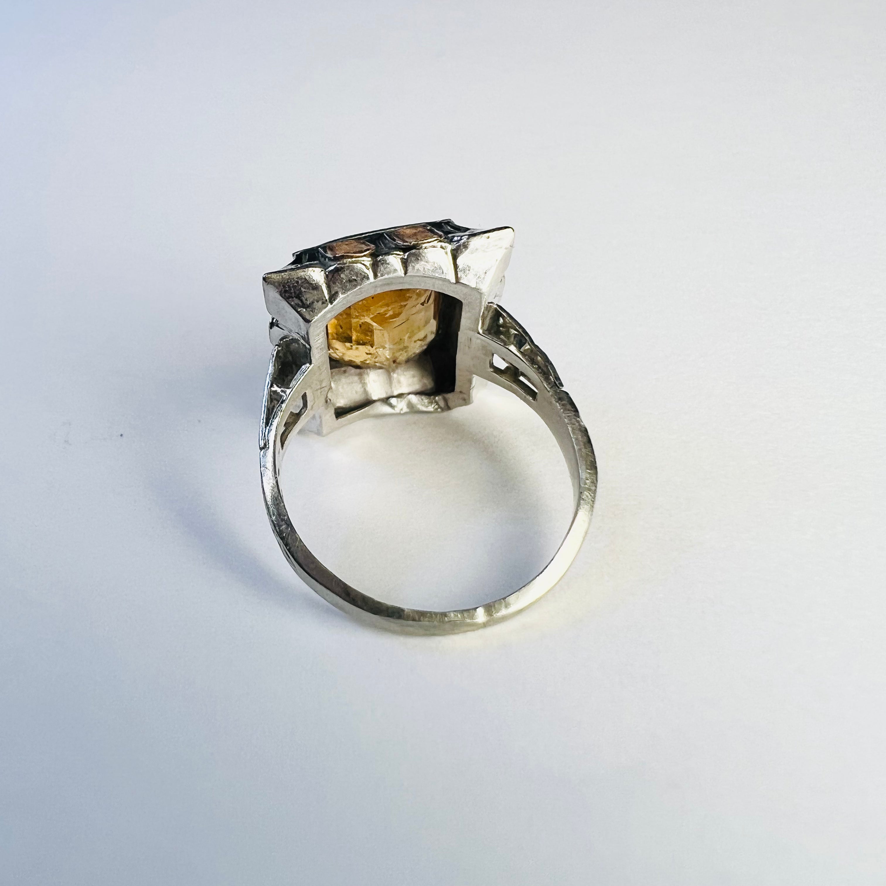 Art Deco 10K Gold Imperial Topaz Engraved Ring Band Size 4.5