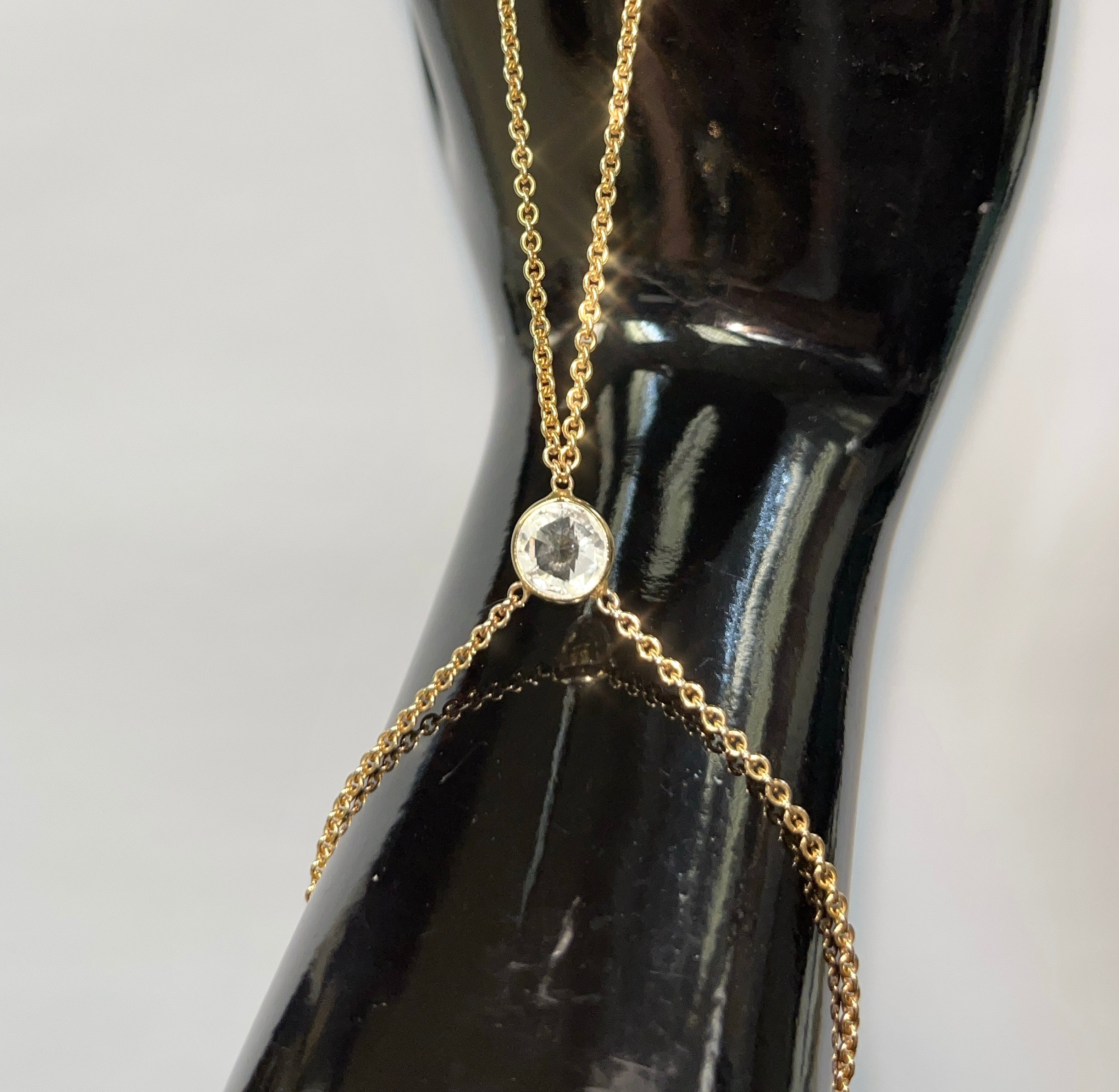 Rose Cut Green Amethyst Handchain in solid 14k Yellow Gold