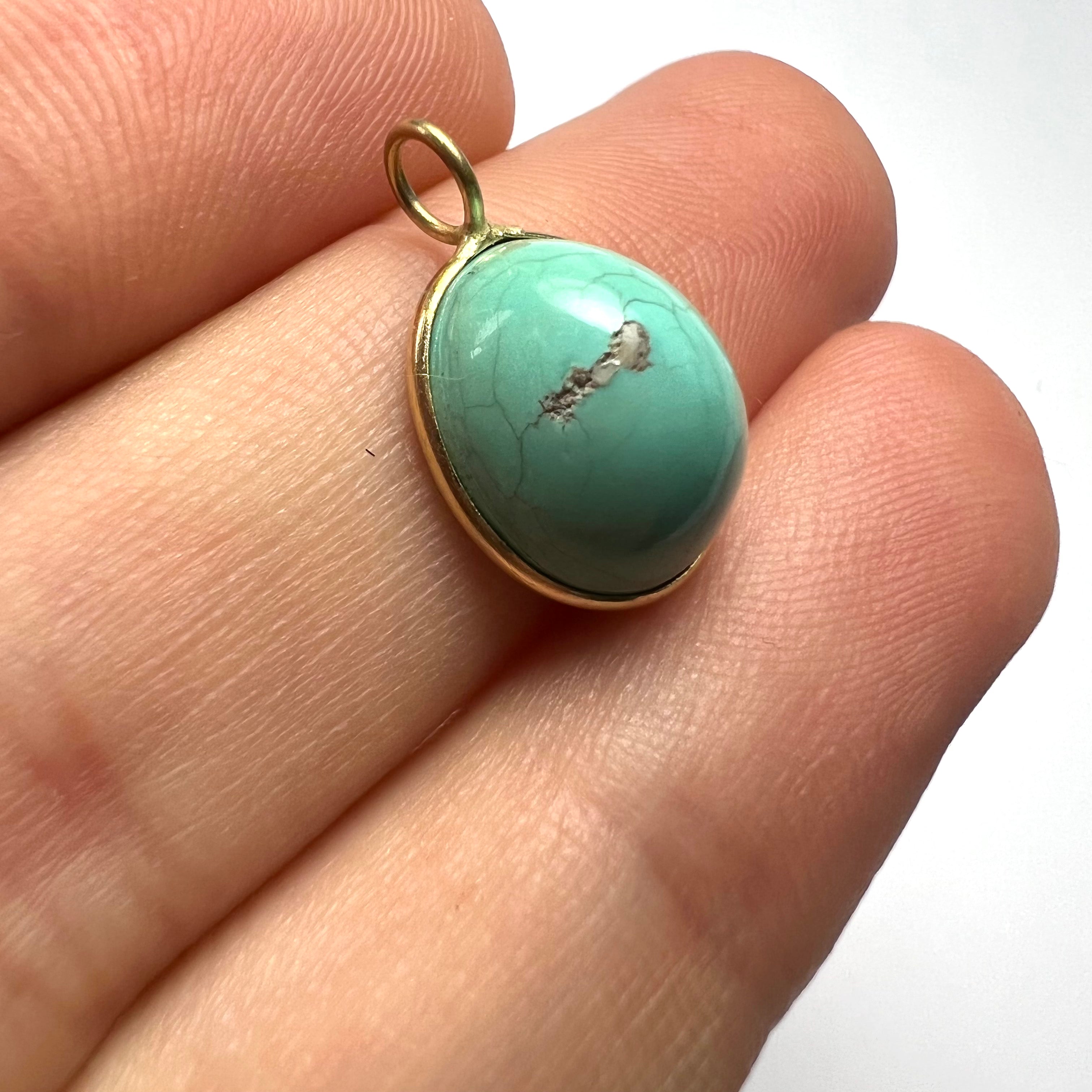 14k Turquoise Yellow Gold Pendant Charm 17x11mm