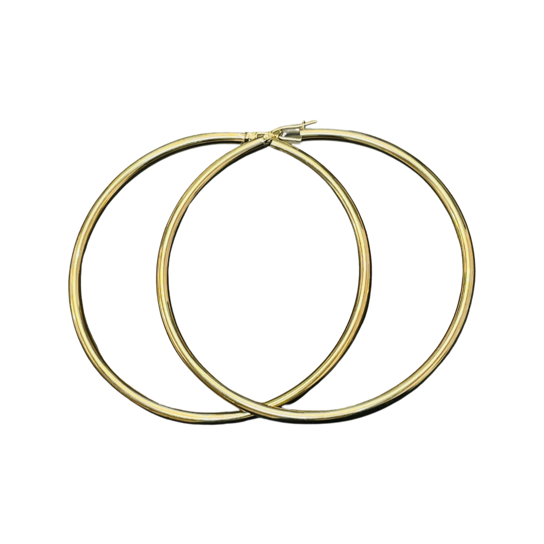 Beautiful New 14K Solid Yellow Gold Hoop Earrings 3.6"