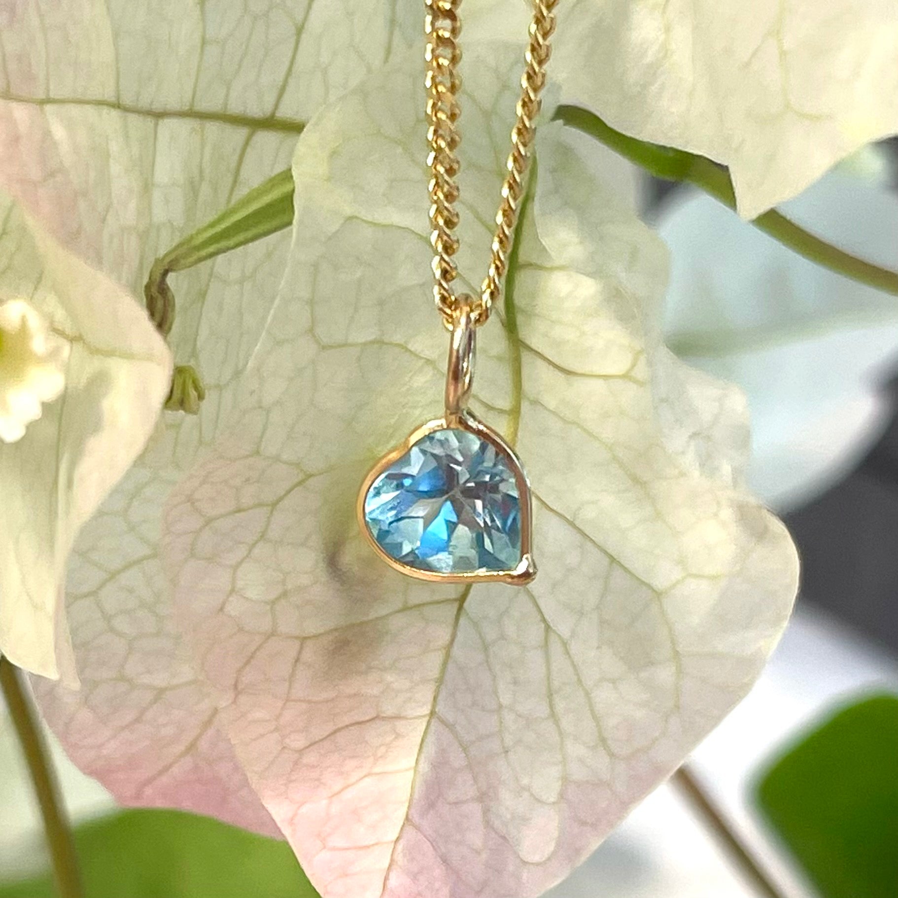Natural Aquamarine Heart 14K Yellow Gold Pendant Charm 11x7mm