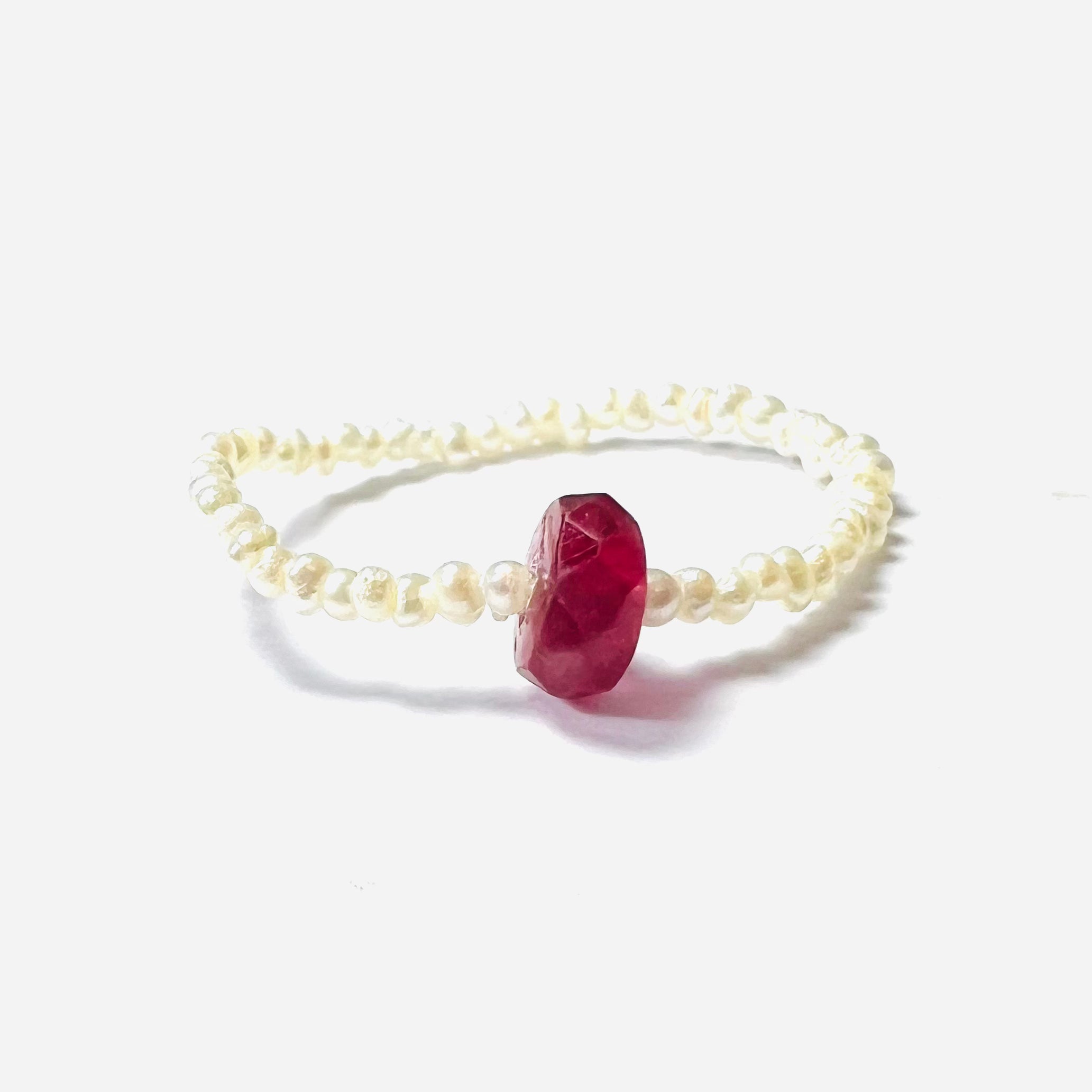 Natural Seed Pearl Eternity  Rough Natural Ruby Ring 5.25