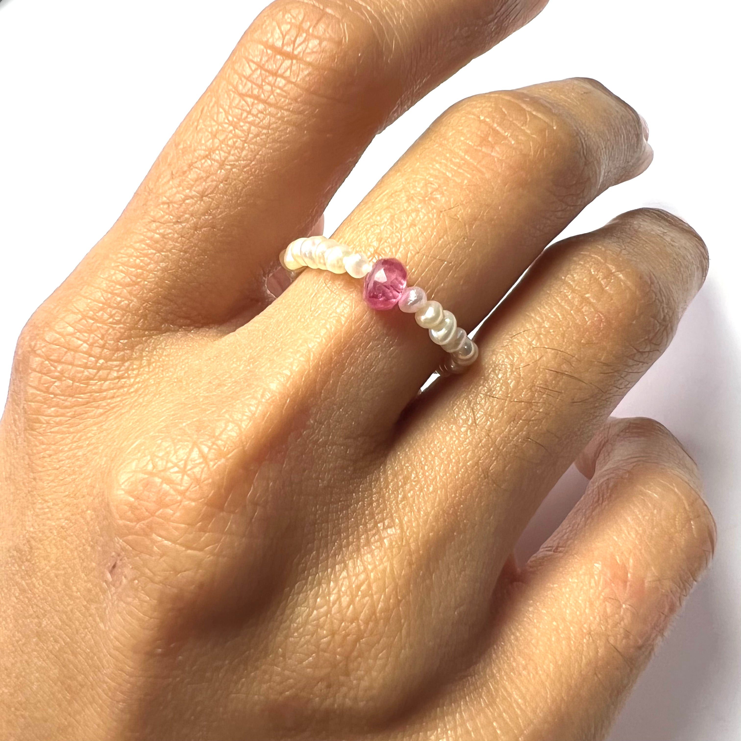 Natural Seed Pearl Eternity Light Pink Rough Ruby Ring 7.5
