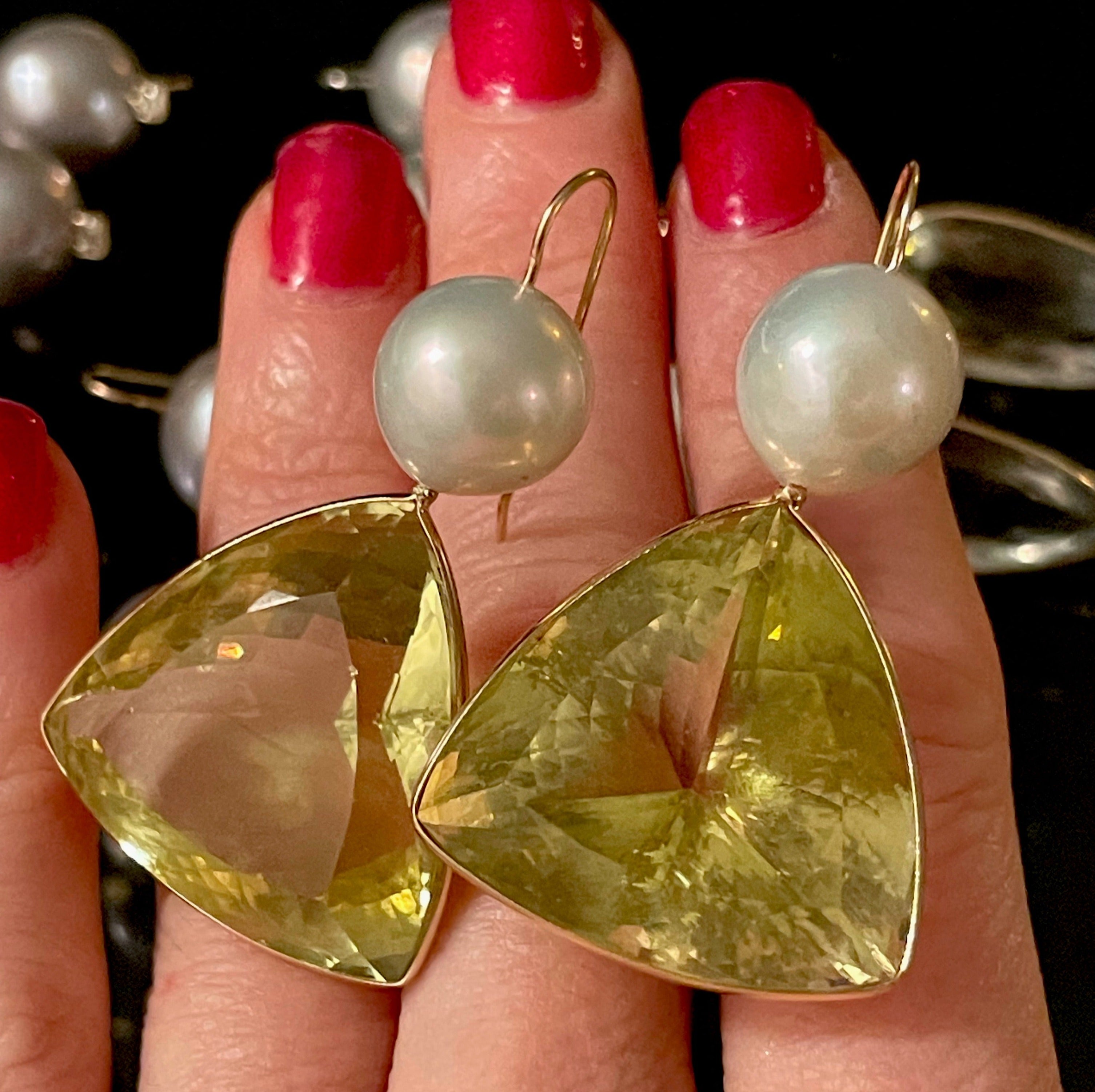Freshwater 12mm Freshwater Pearl and Yellow Quartz 14K Gold Earrings