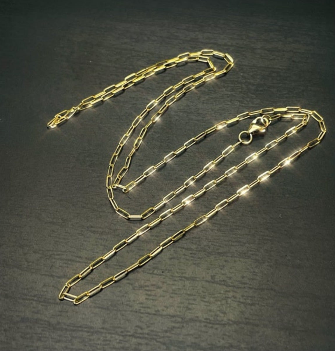 20” 18K Yellow Gold Paperclip Link Chain 1.3x4mm