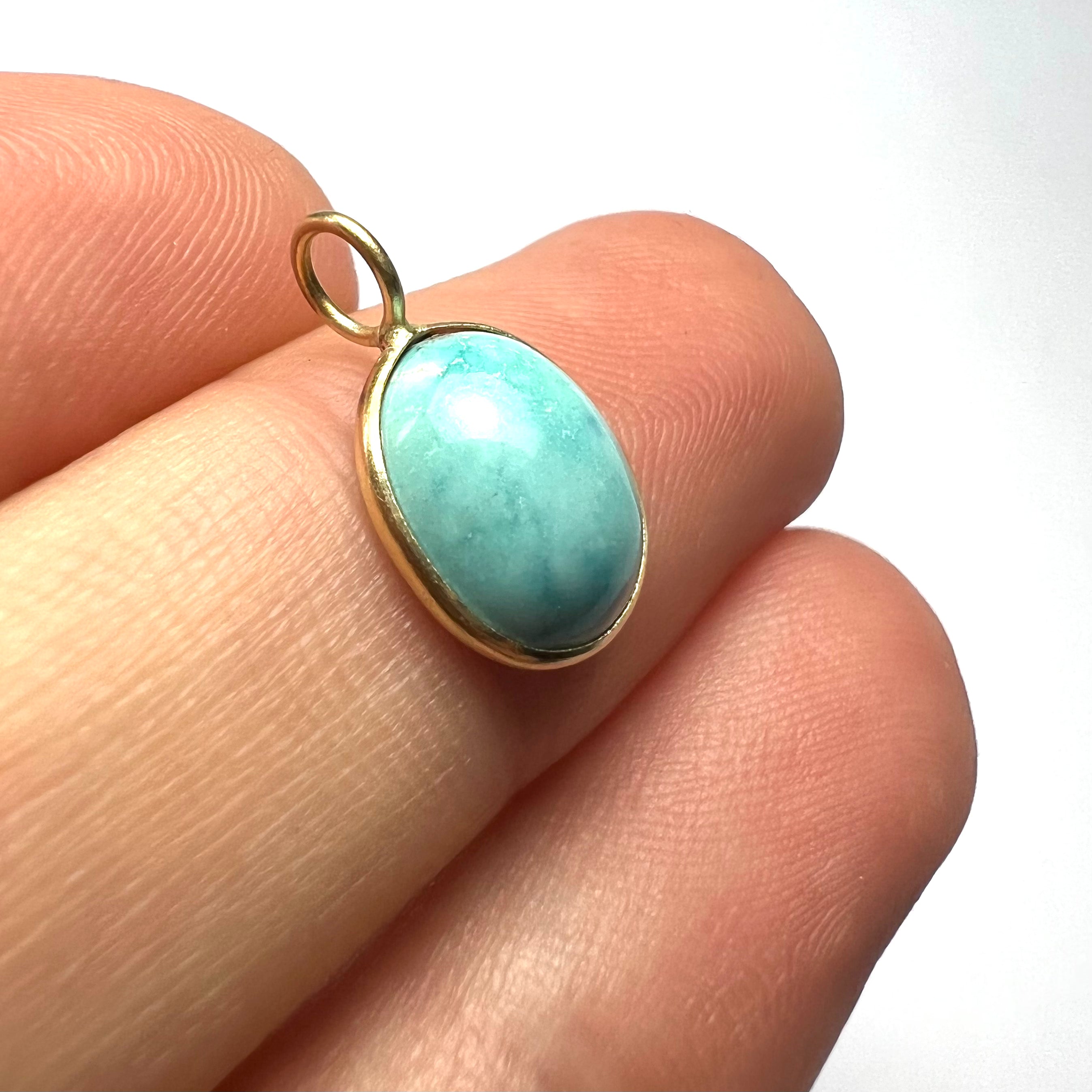 14k Turquoise Yellow Gold Pendant Charm 15x9mm