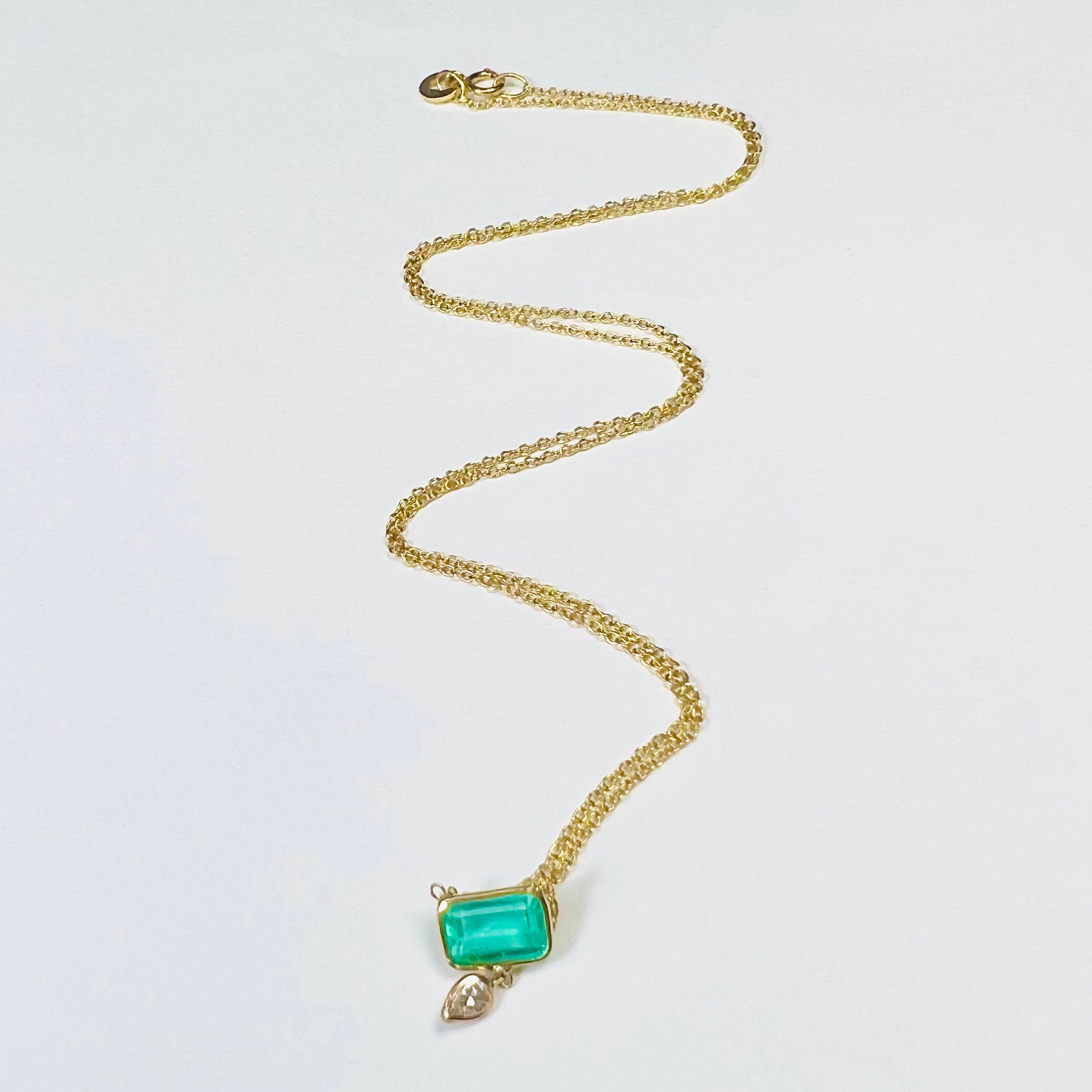 Emerald and Diamond 16" 14K Yellow Gold Cable Chain Necklace