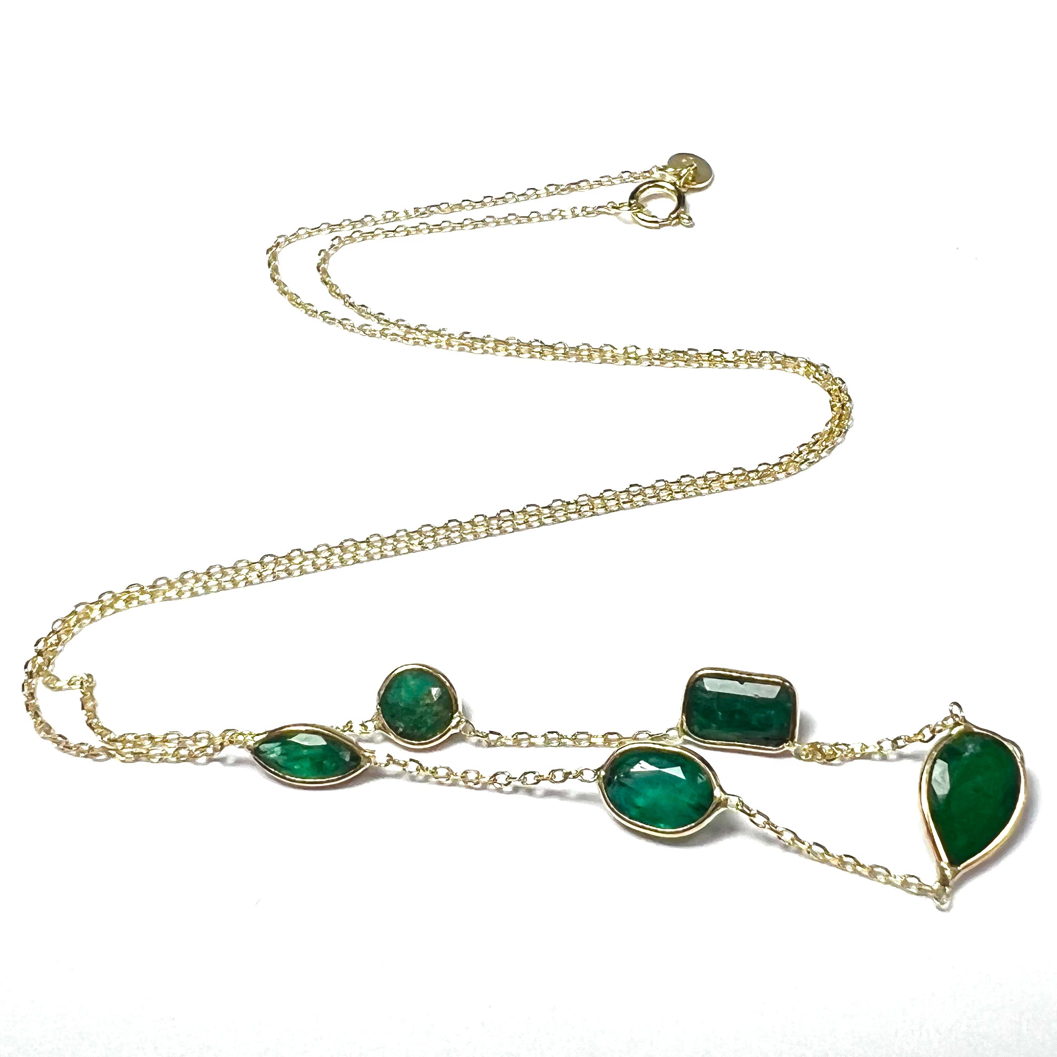 Deep Green Emeralds 16" 14k Yellow Gold Stationed Necklace
