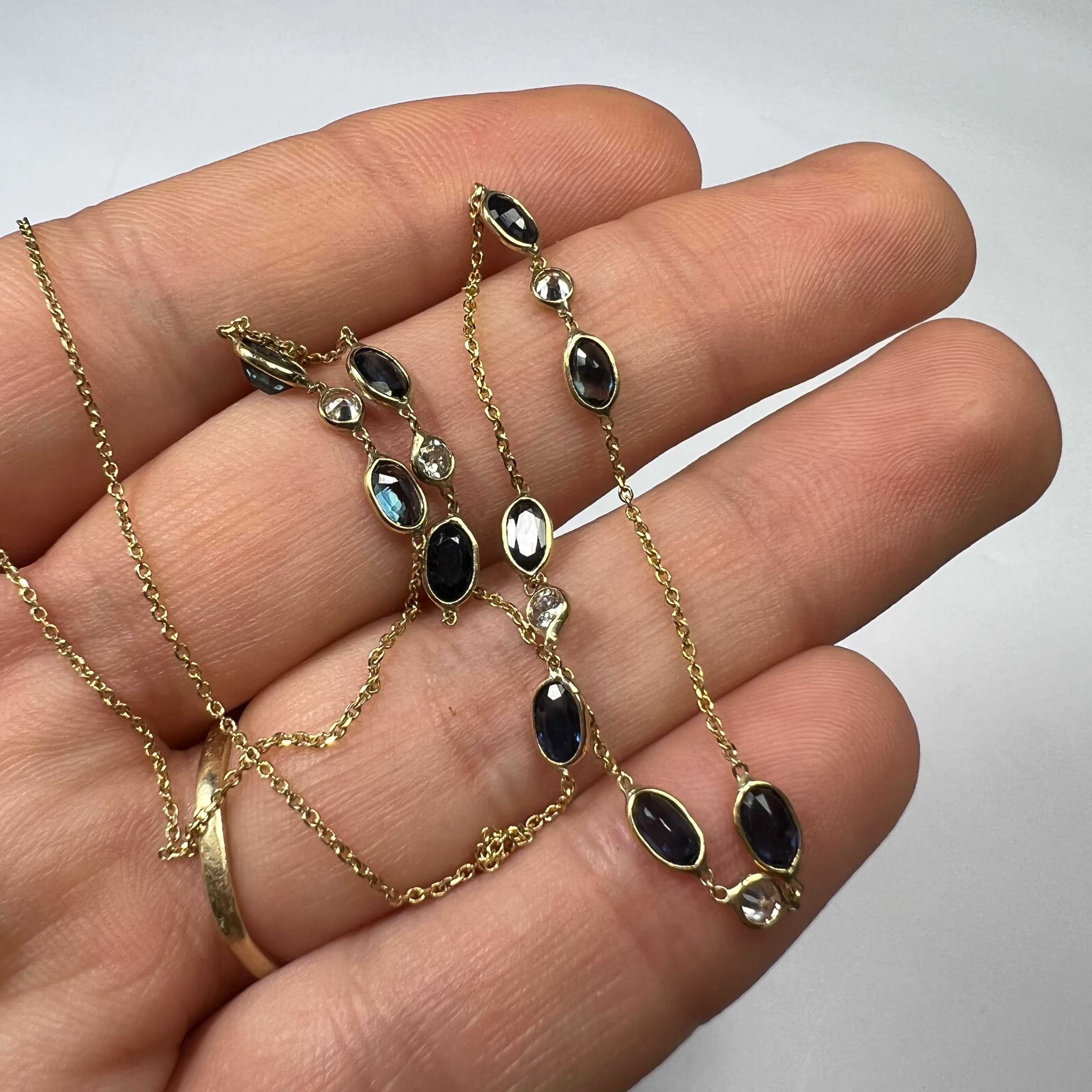 Sapphire and .40ctw Diamond 21" 14K Yellow Gold Necklace