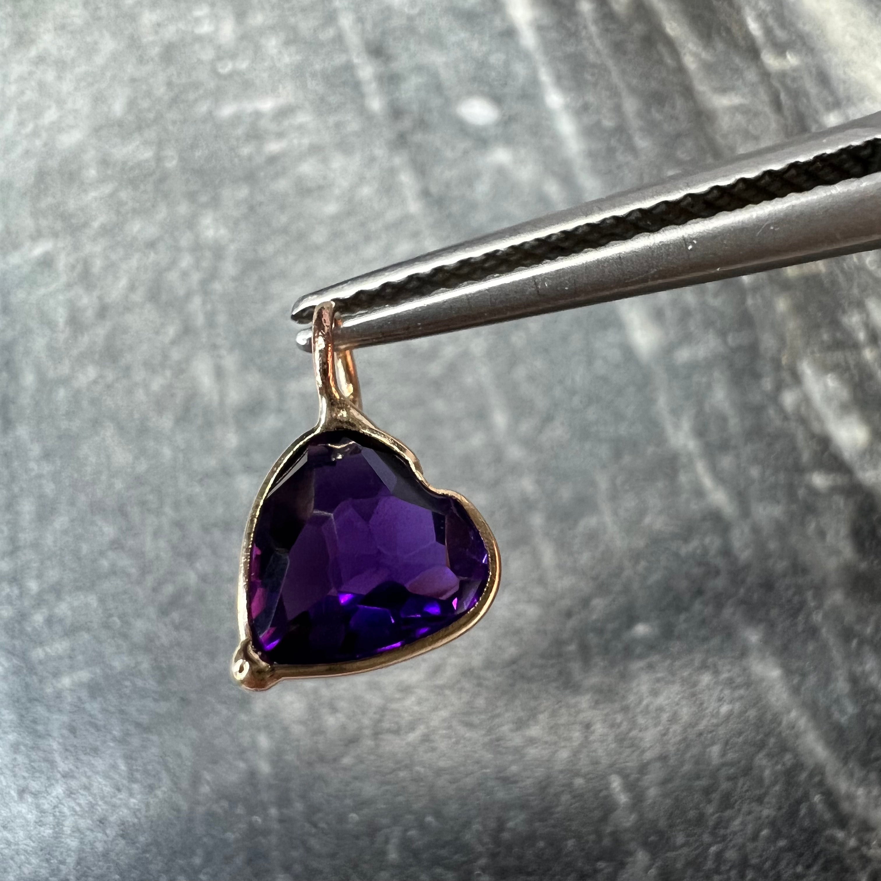 1.2CT Natural Amethyst 14K Yellow Gold Pendant Charm12x7mm