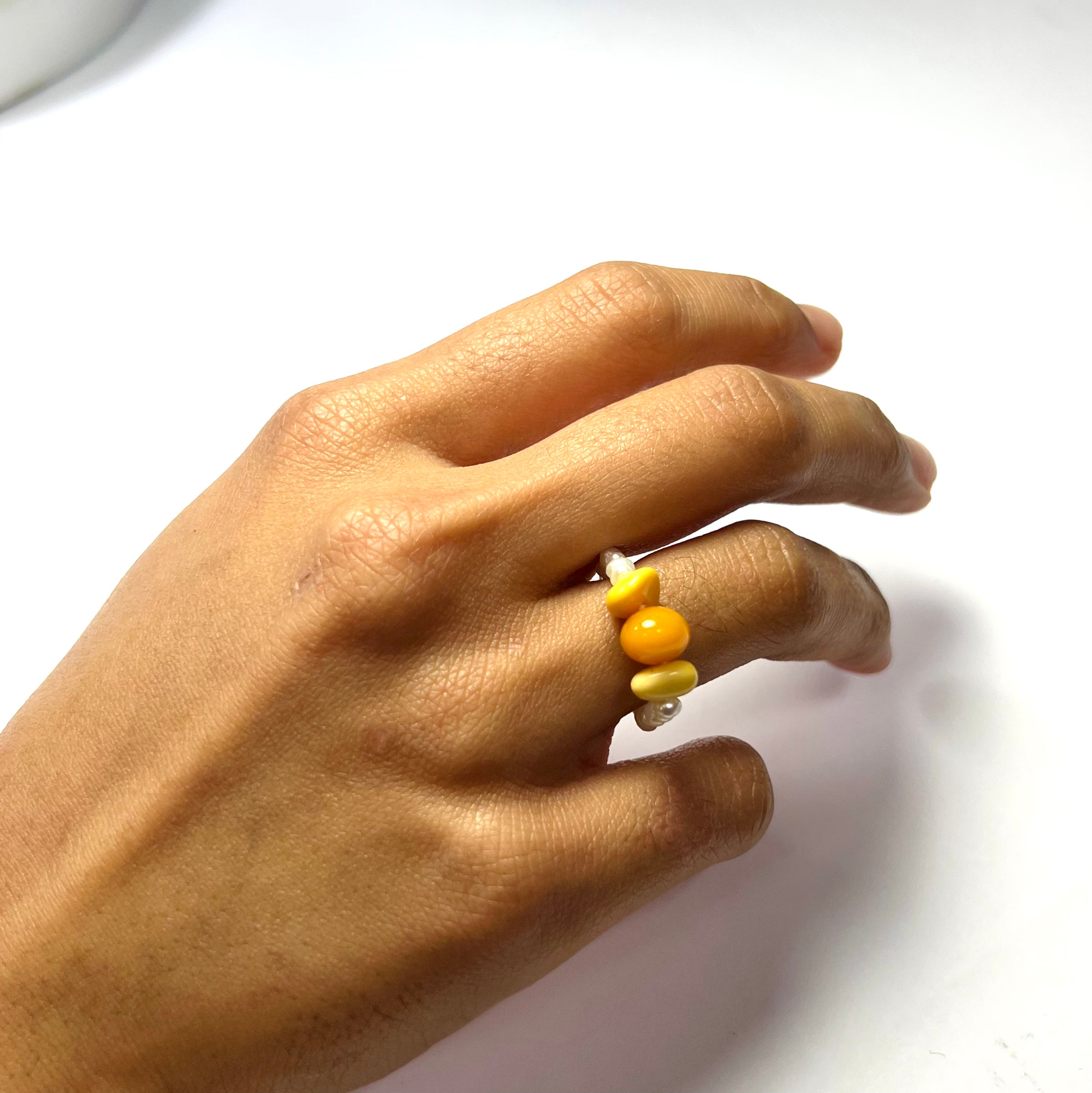 Natural Seed Pearl Amber Eternity Ring Size 7