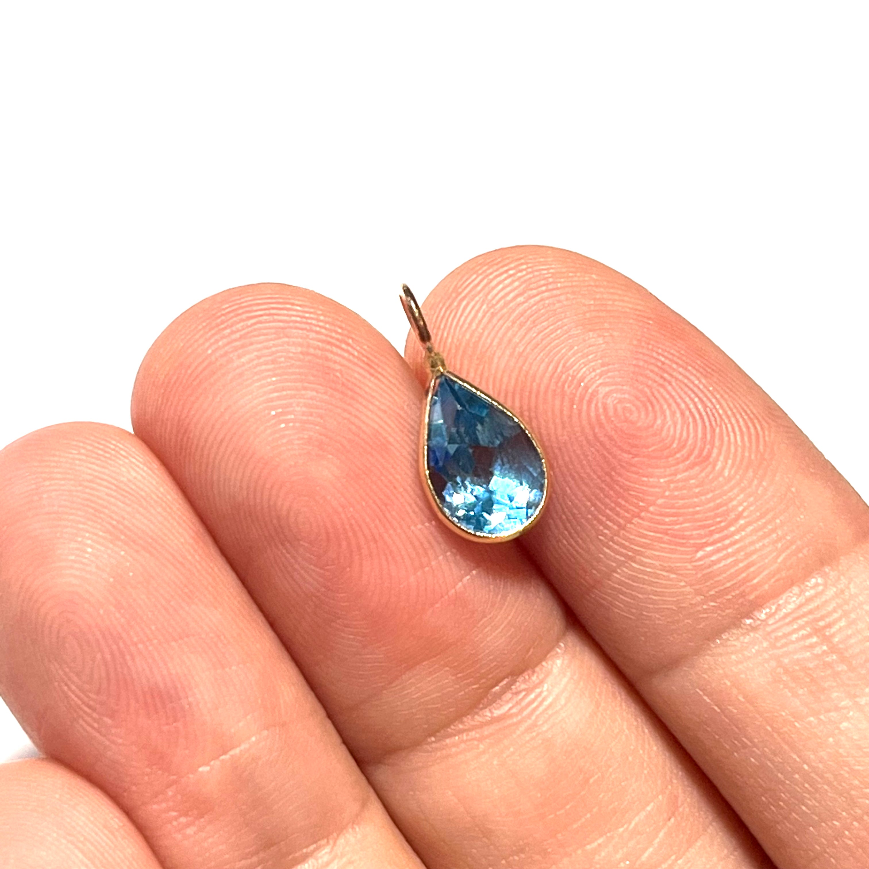 1.90ct Natural Blue Pear Shaped Topaz Pendant 14K Yellow Gold Pendant Charm