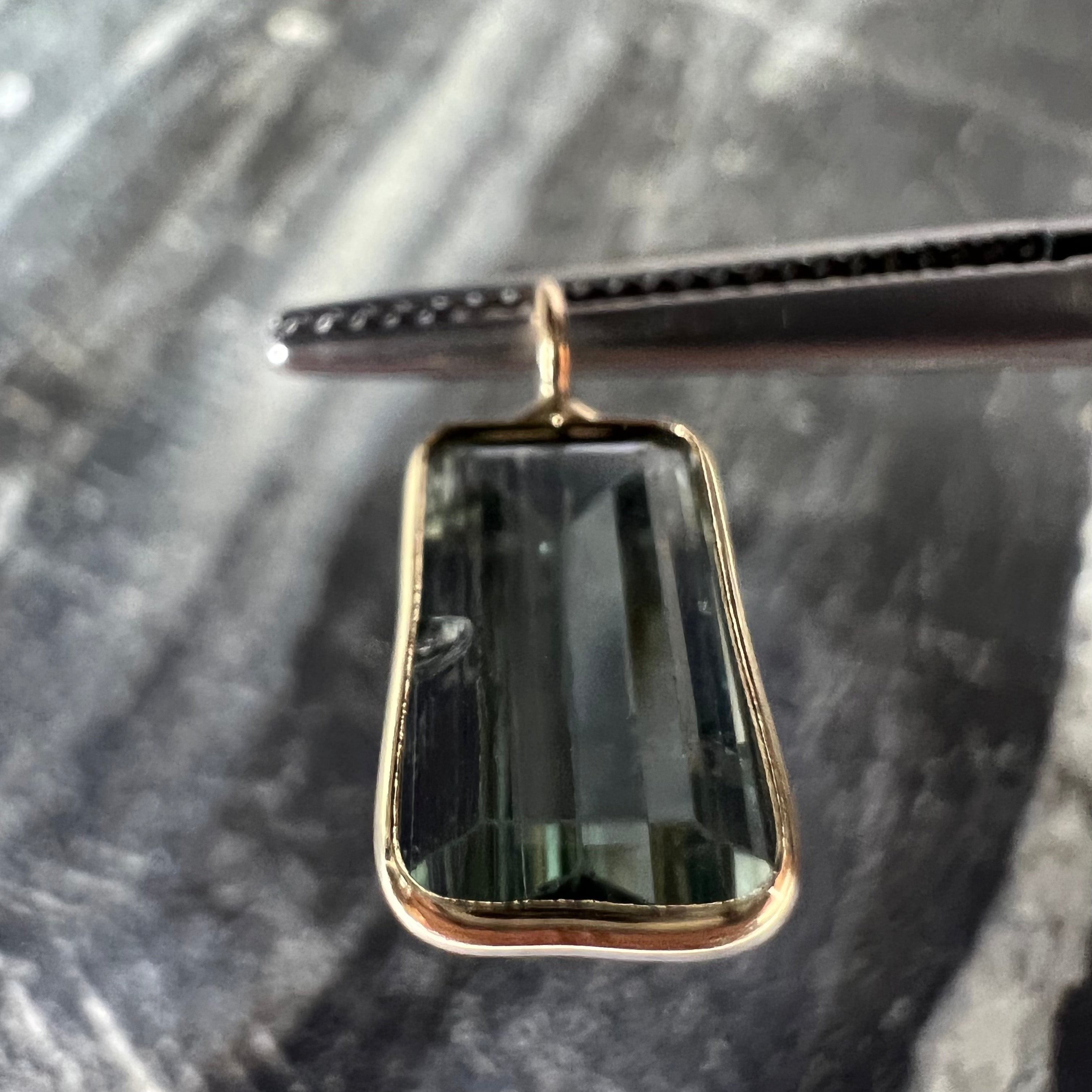 2.20CT Natural Emerald Cut Greenish Grey Tourmaline 14K Yellow Gold Pendant Char
