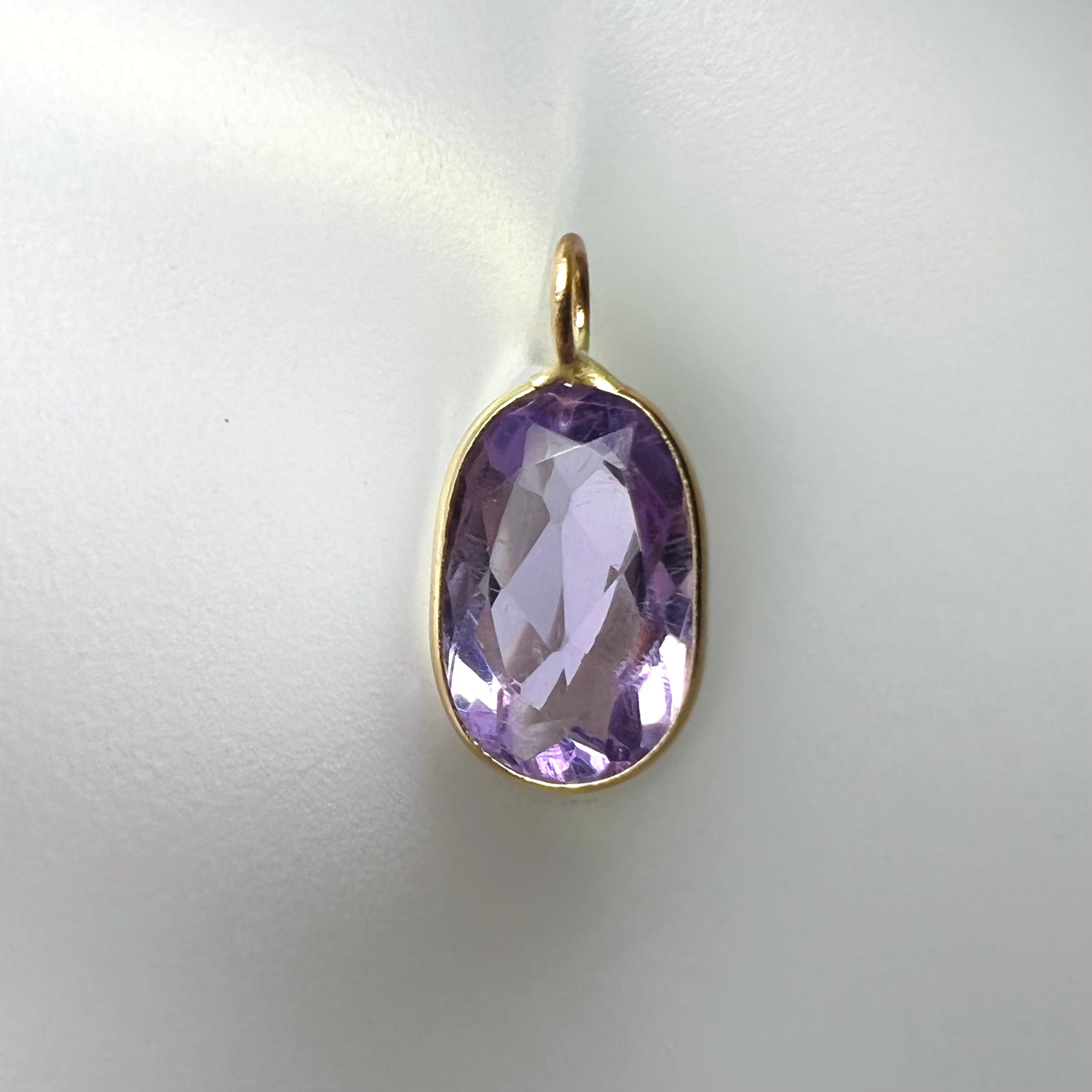 3.1CT Natural Oval Light Violet Amethyst Heart 14K Yellow Gold Pendant Charm 17x8mm
