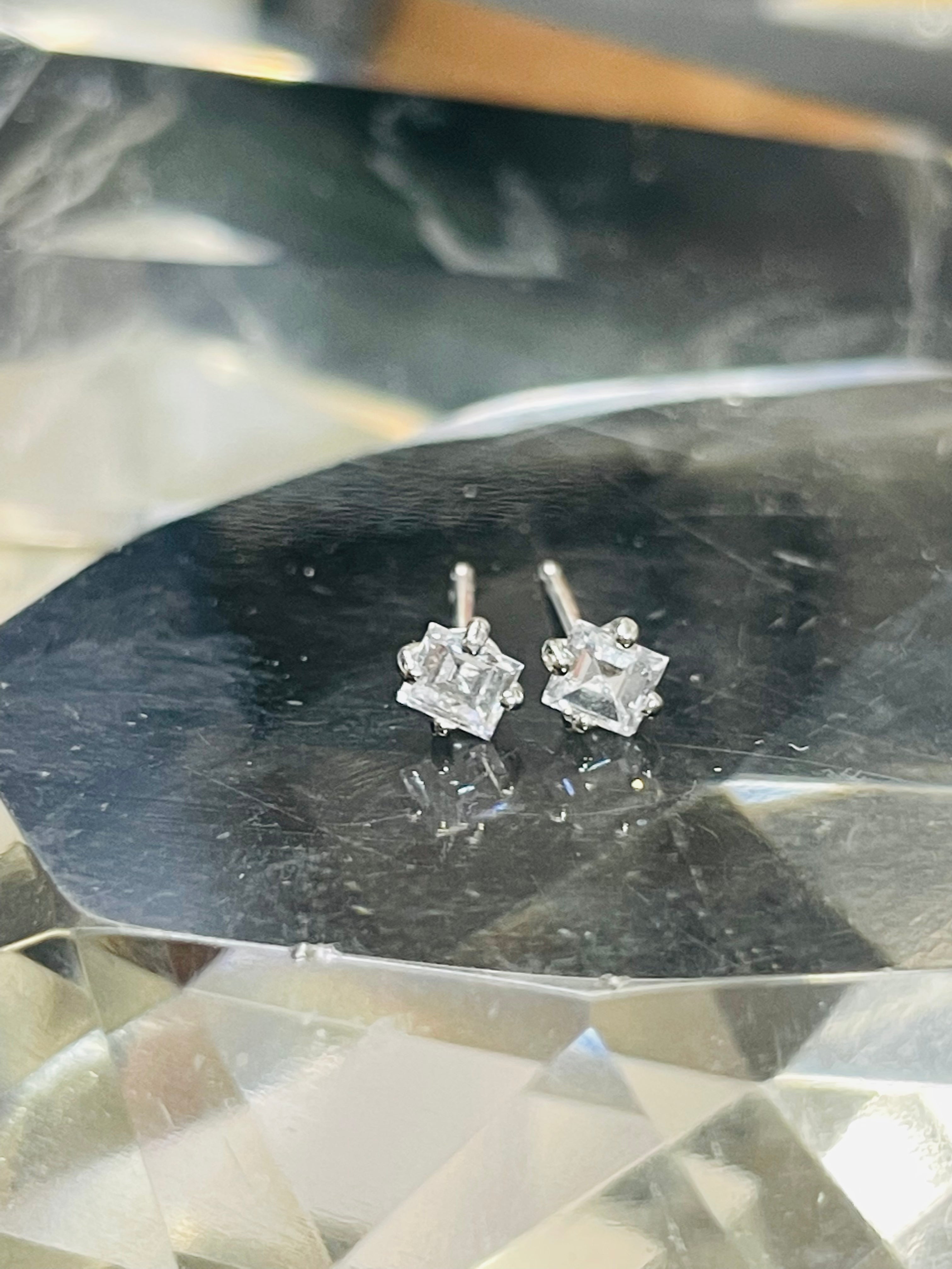 .26CT Carre Square Step Cut Diamond F VS2 14K White Gold Marini Earring Studs