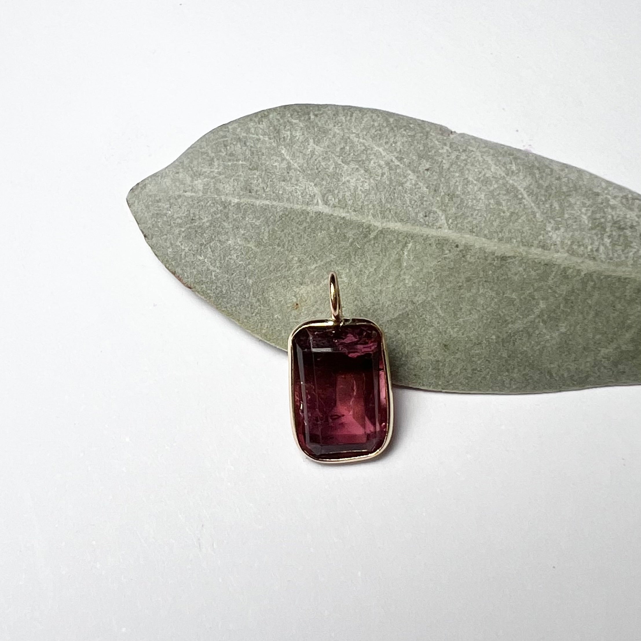 Natural Raspberry Tourmaline 14K Yellow Gold Pendant Charm 12x8mm