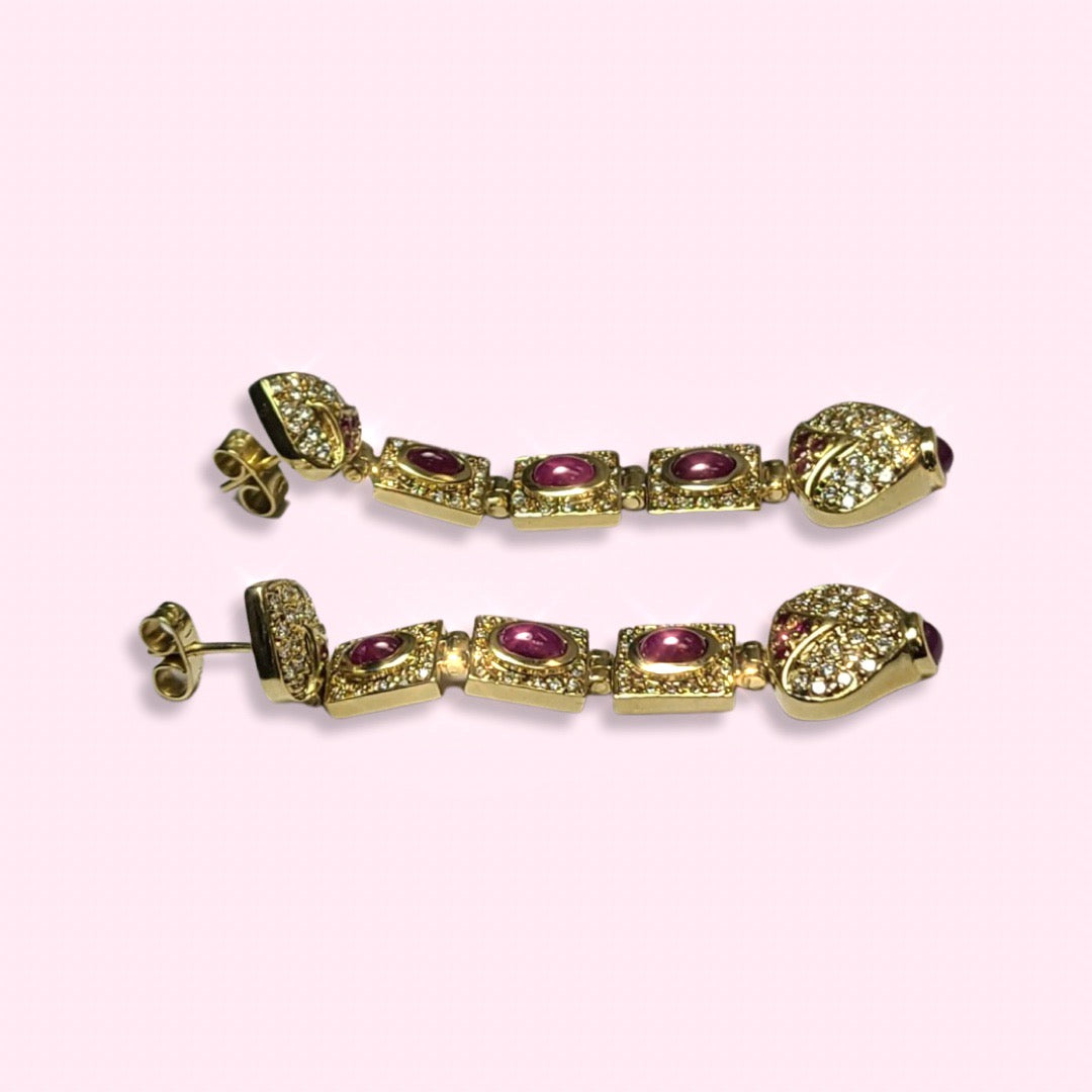 18K Yellow Gold Ruby and Diamond Drop Earrings