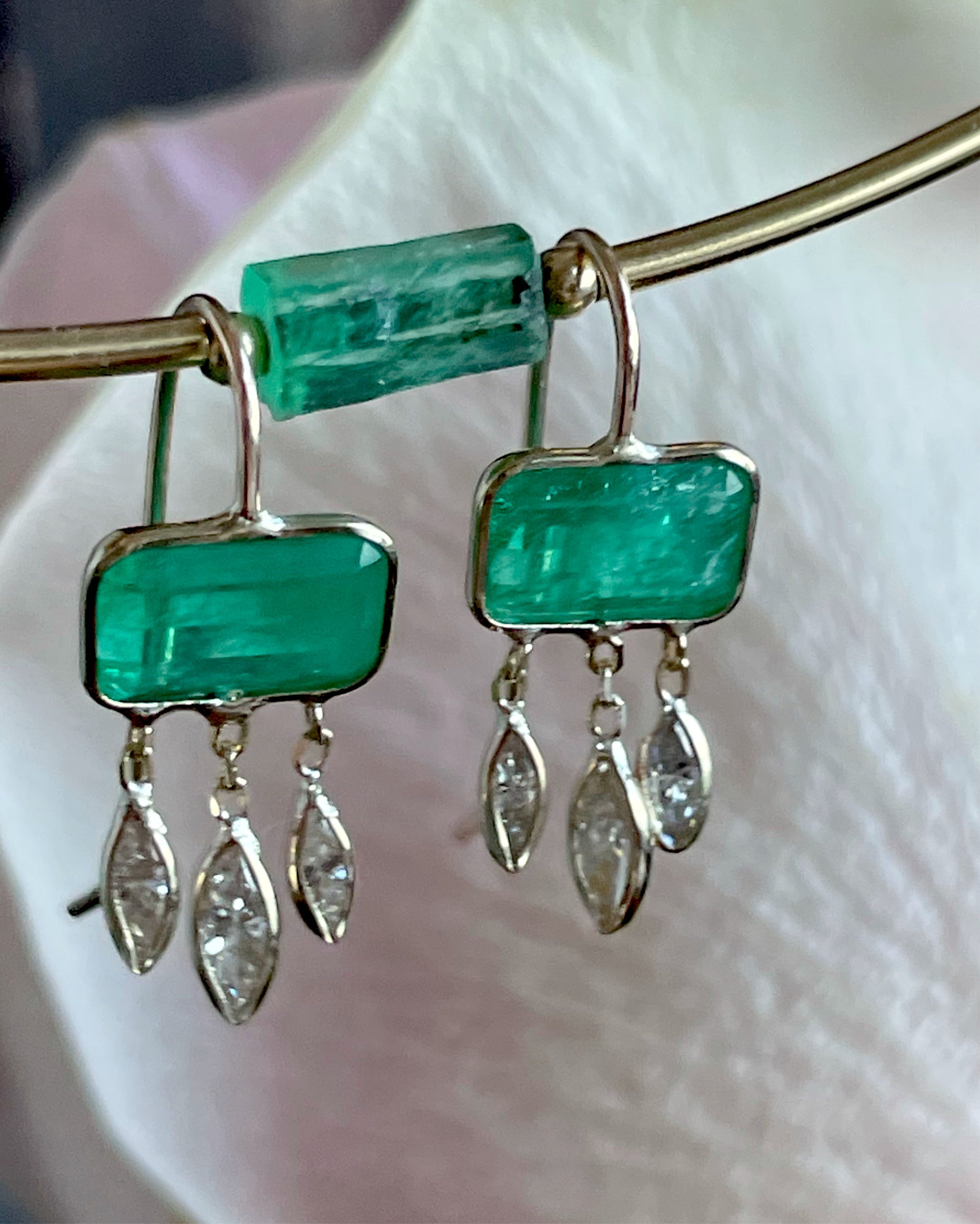 Perfect Colombian Emerald and Marquis Diamond Fringe Earrings