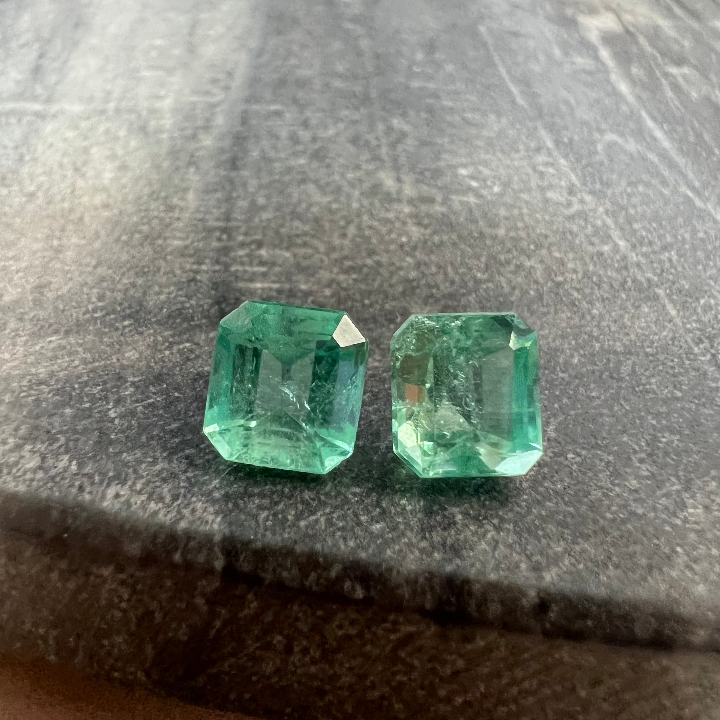 3.93CTW Pair of Natural Colombian Emerald Loose Ascher Cut