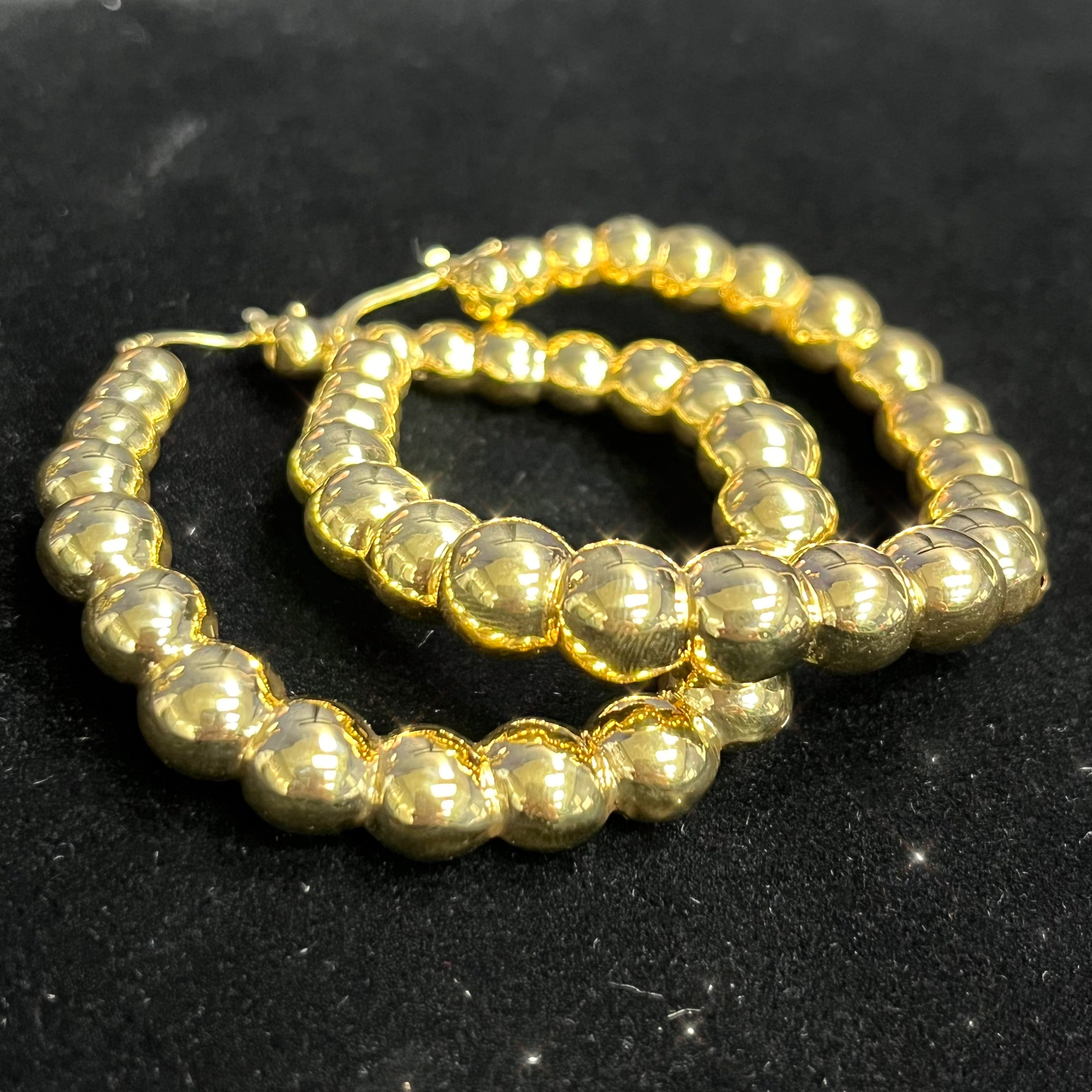 Bubbly & Bendy 2" 7mm 14K Yellow Gold Hoop Earrings