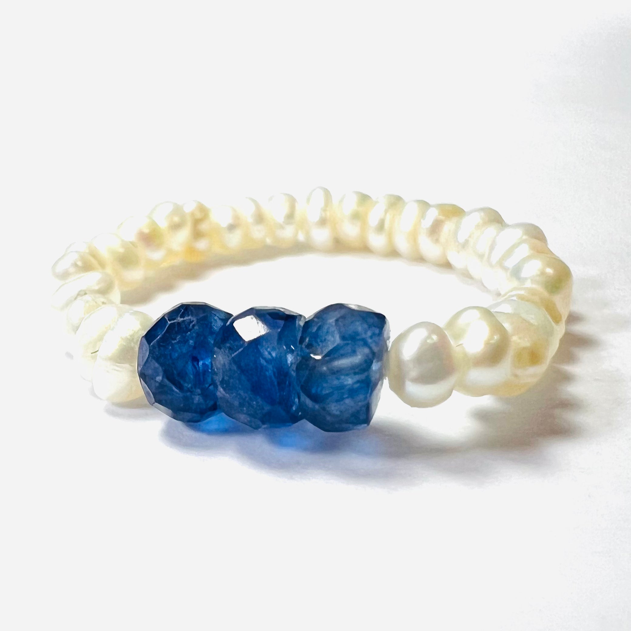 Natural Seed Pearl Eternity Rough Sapphire Ring Size 5.5