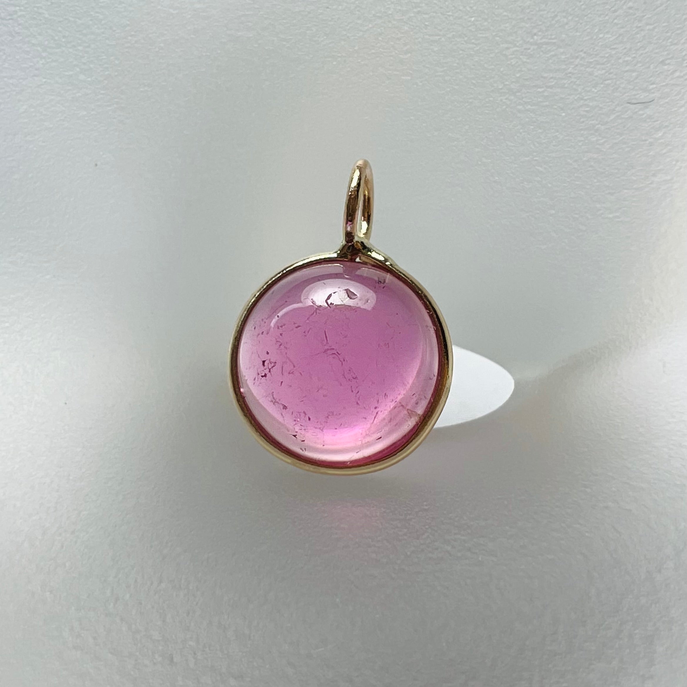 Natural Cabochon Tourmaline 14K Yellow Gold Pendant Charm 14x10mm
