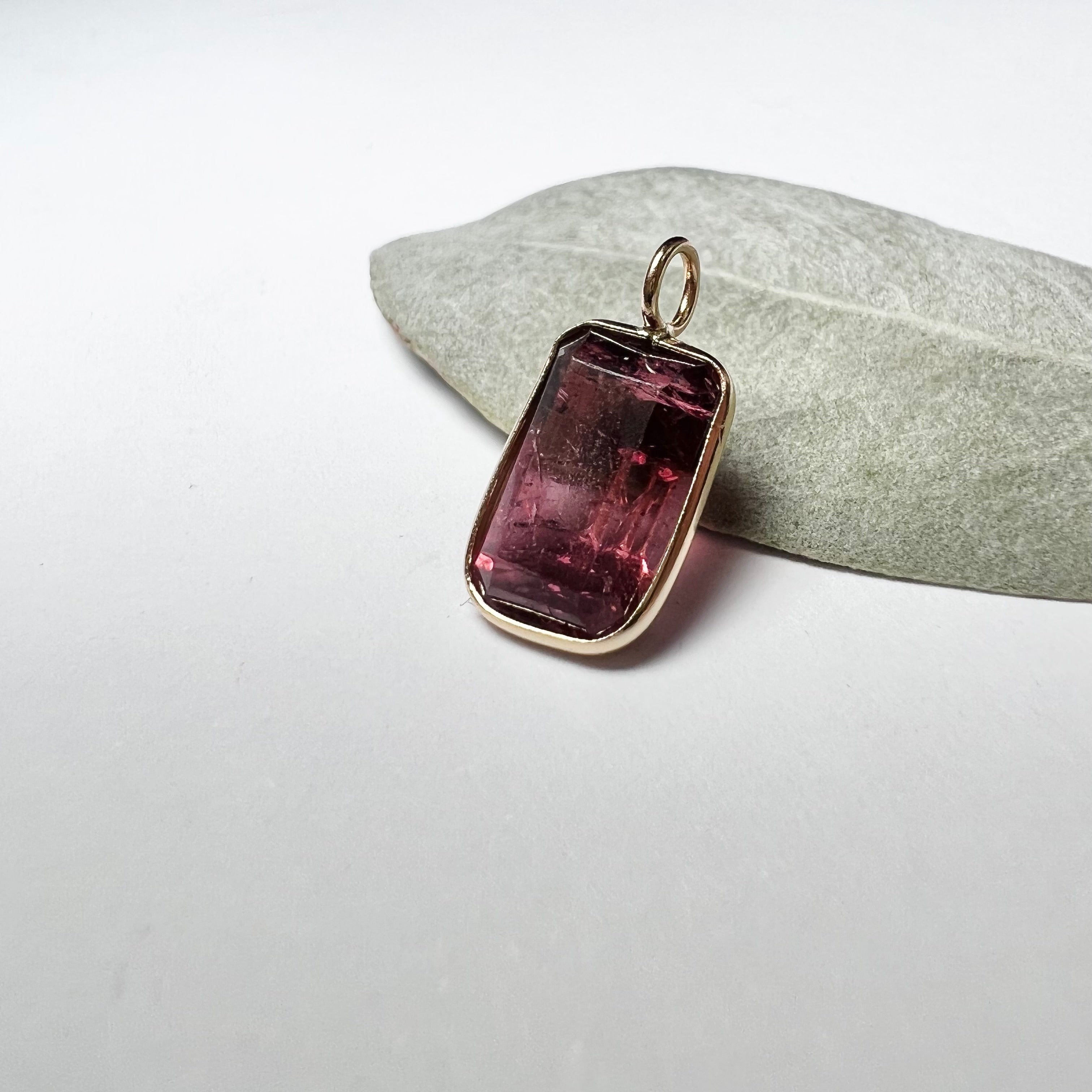 Natural Raspberry Tourmaline 14K Yellow Gold Pendant Charm 12x8mm