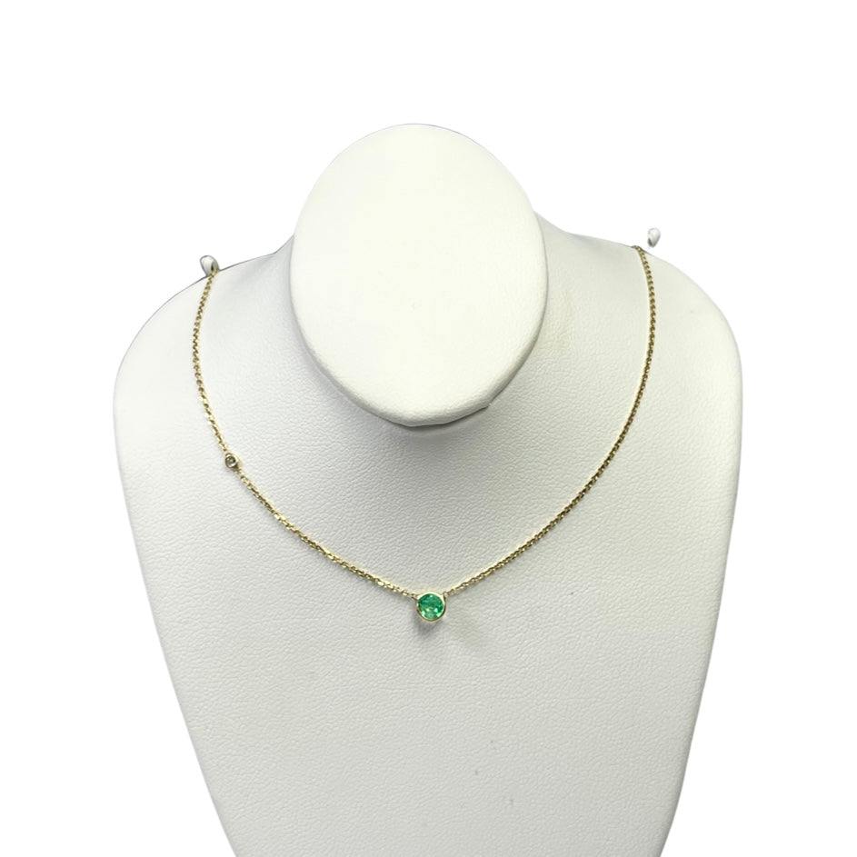 Emerald and Diamond 16" 14K Yellow Gold Cable Chain Necklace