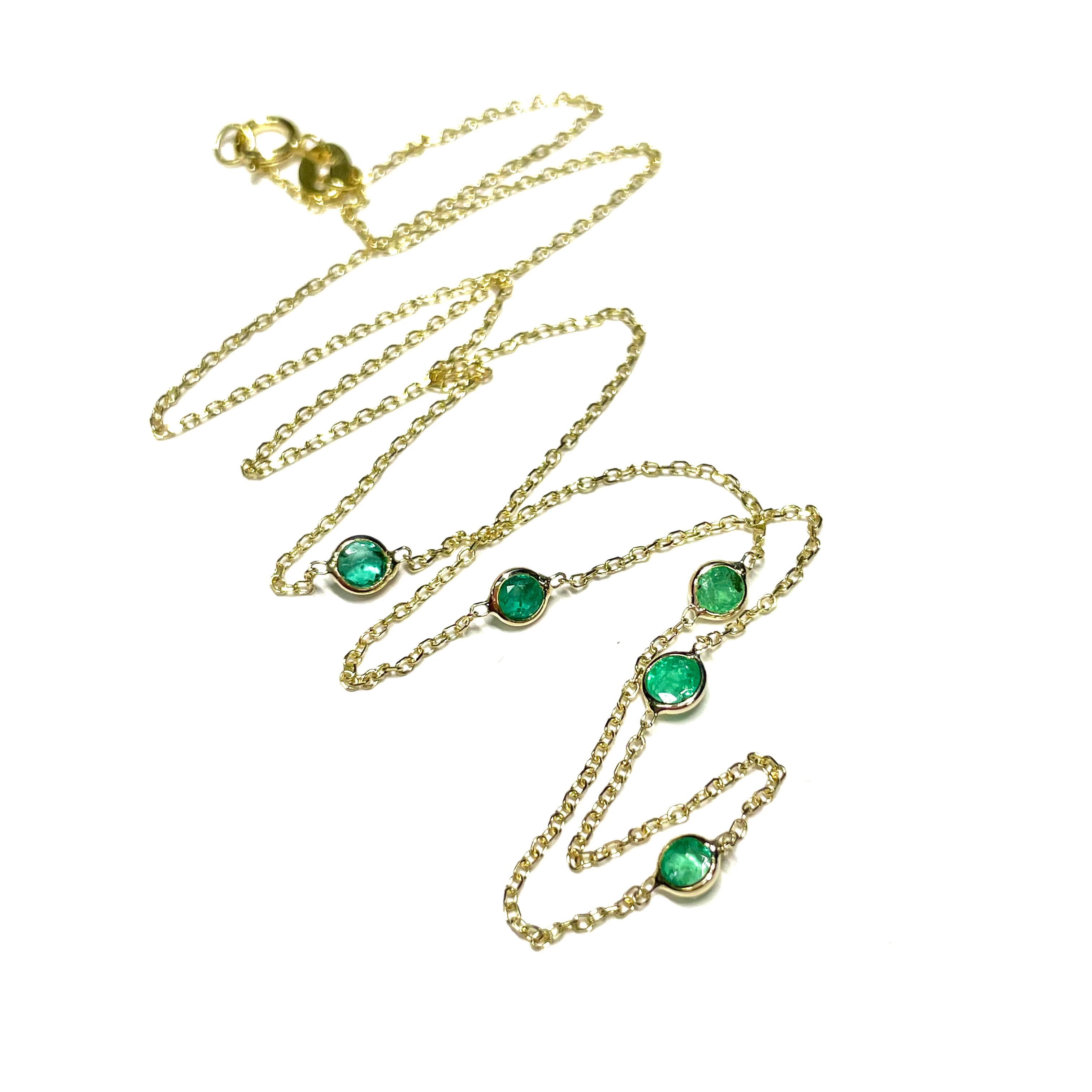 16" 14k Yellow Gold Five Emerald Necklace