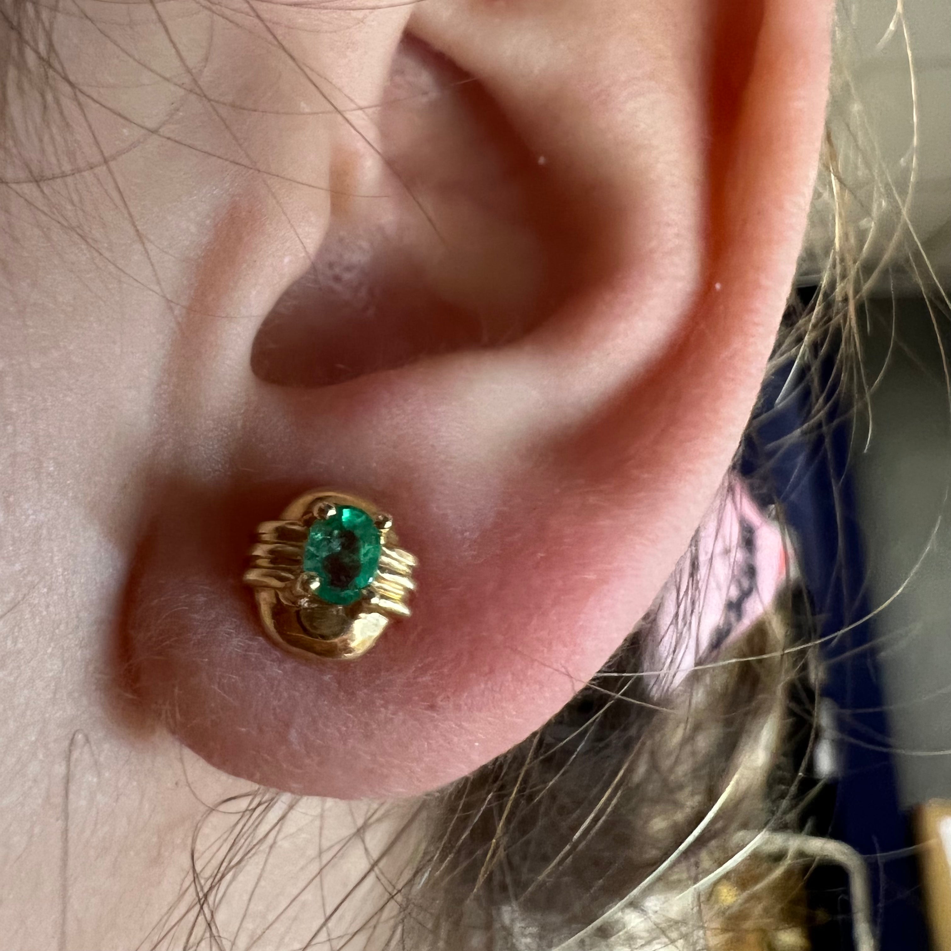 14K Yellow Gold .43ctw Oval Emerald Earring Pushback Studs 7x7mm