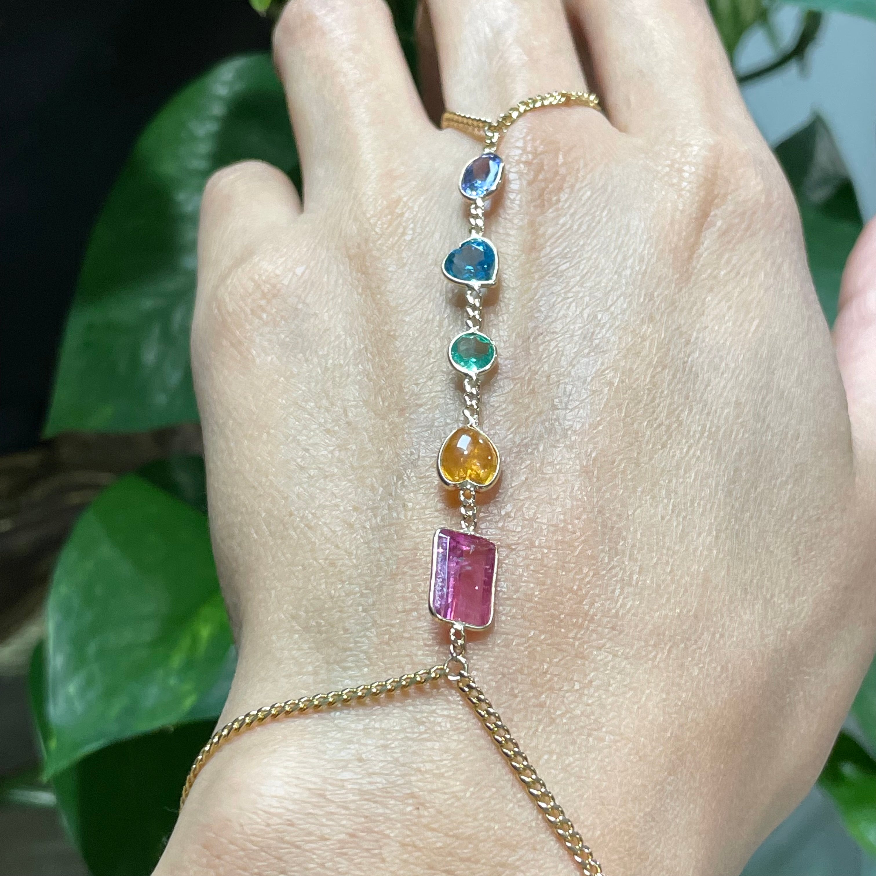Rainbow HandChain in solid 14k Yellow Gold