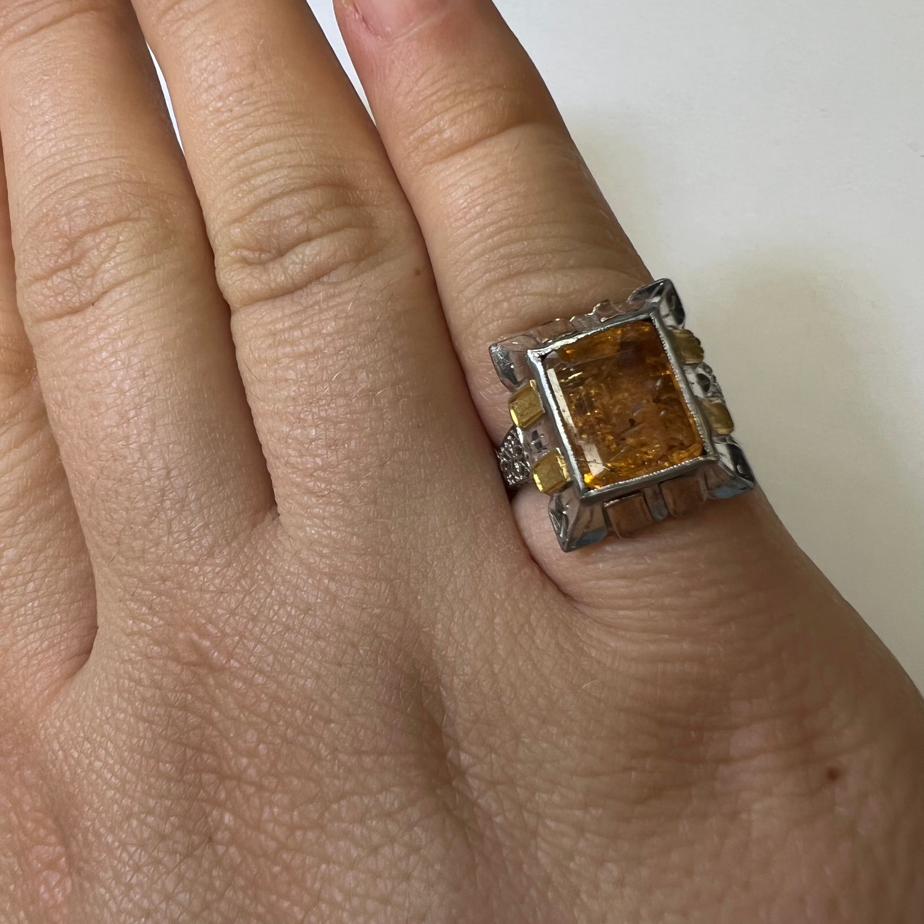 Art Deco 10K Gold Imperial Topaz Engraved Ring Band Size 4.5