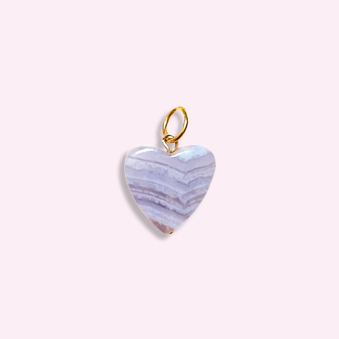 Blue Lace Agate 14K Yellow Gold Heart Charm