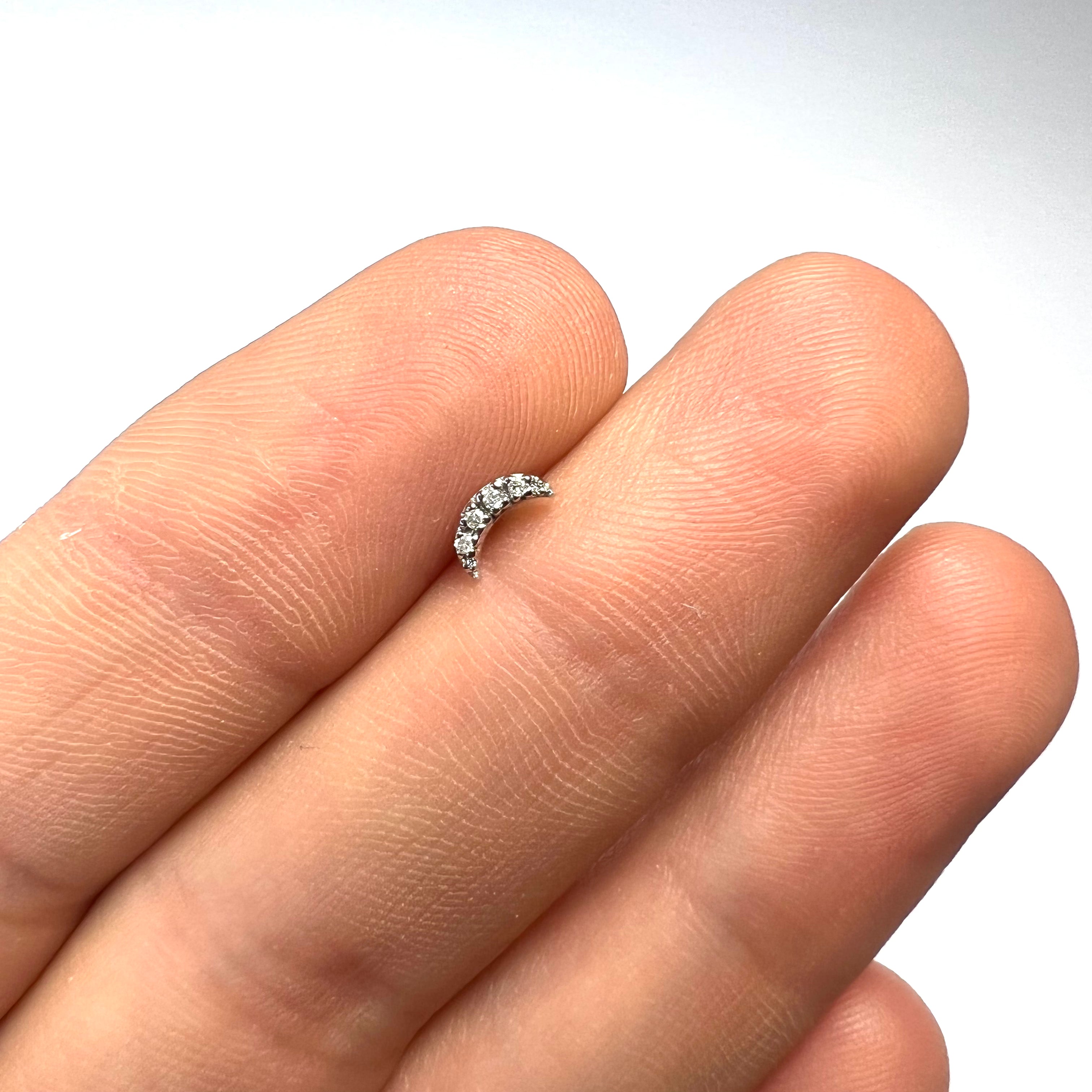 14K White Gold Crescent Moon Diamond Single Stud 6x3mm