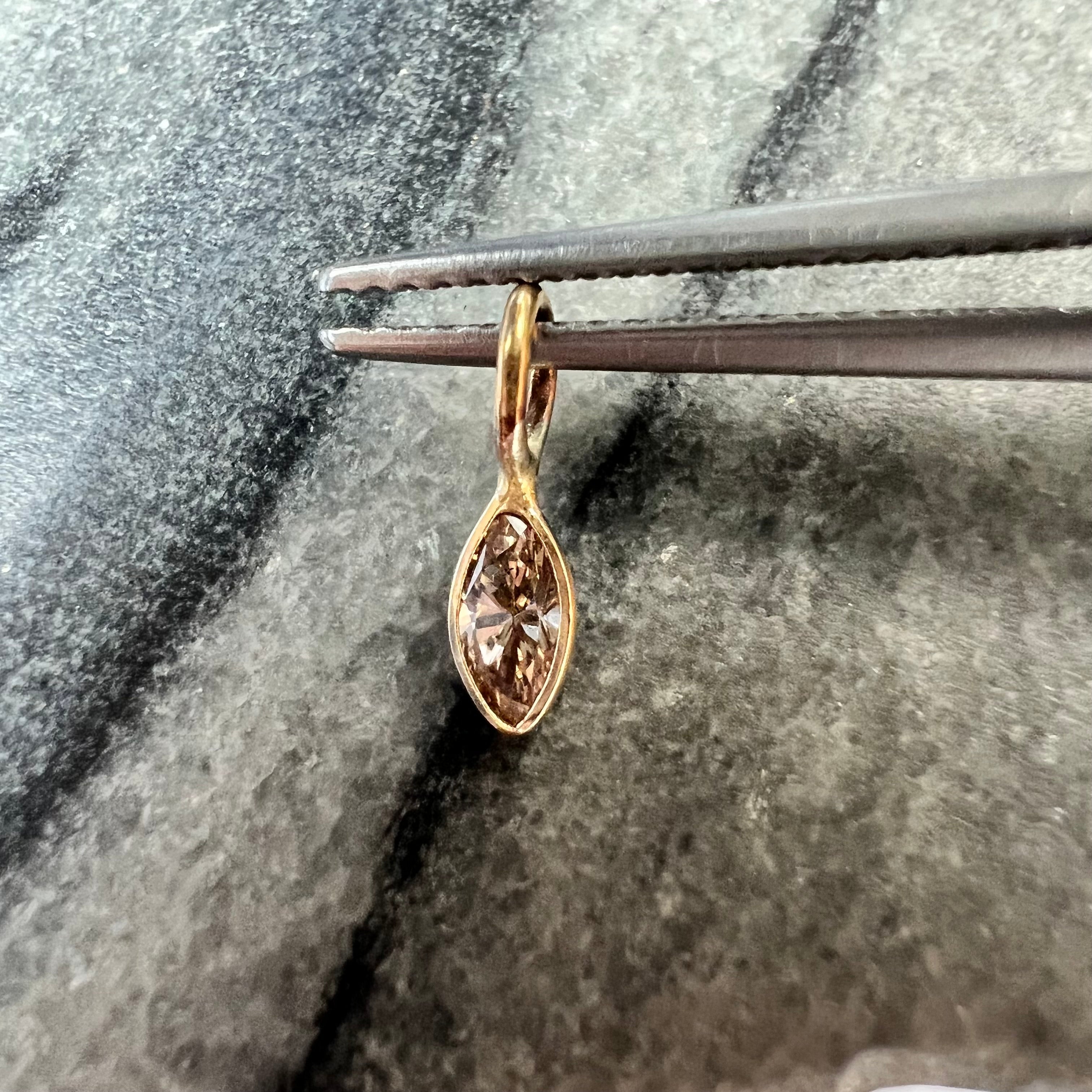 .15CT Natural Champagne Marquise Diamond 14K Yellow Gold Pendant Charm 11x3mm