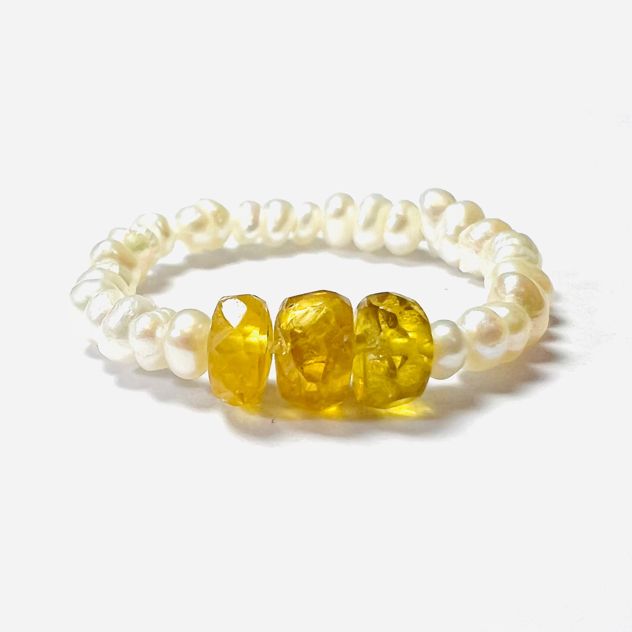 Natural Seed Pearl Rough Yellow Sapphire Eternity Ring Size 6